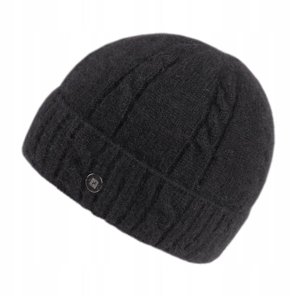 Černá krátká dámská vlněná čepice Loman Angora Nairobi fleece Polský Výrobek