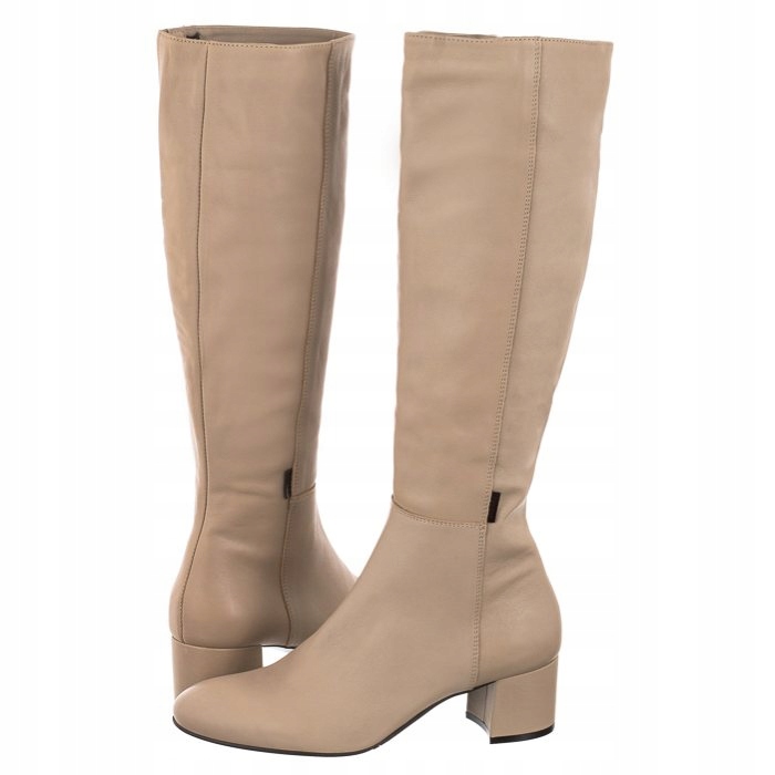 Buty Damskie Kozaki Skórzane Nessi Beżowe 880/N
