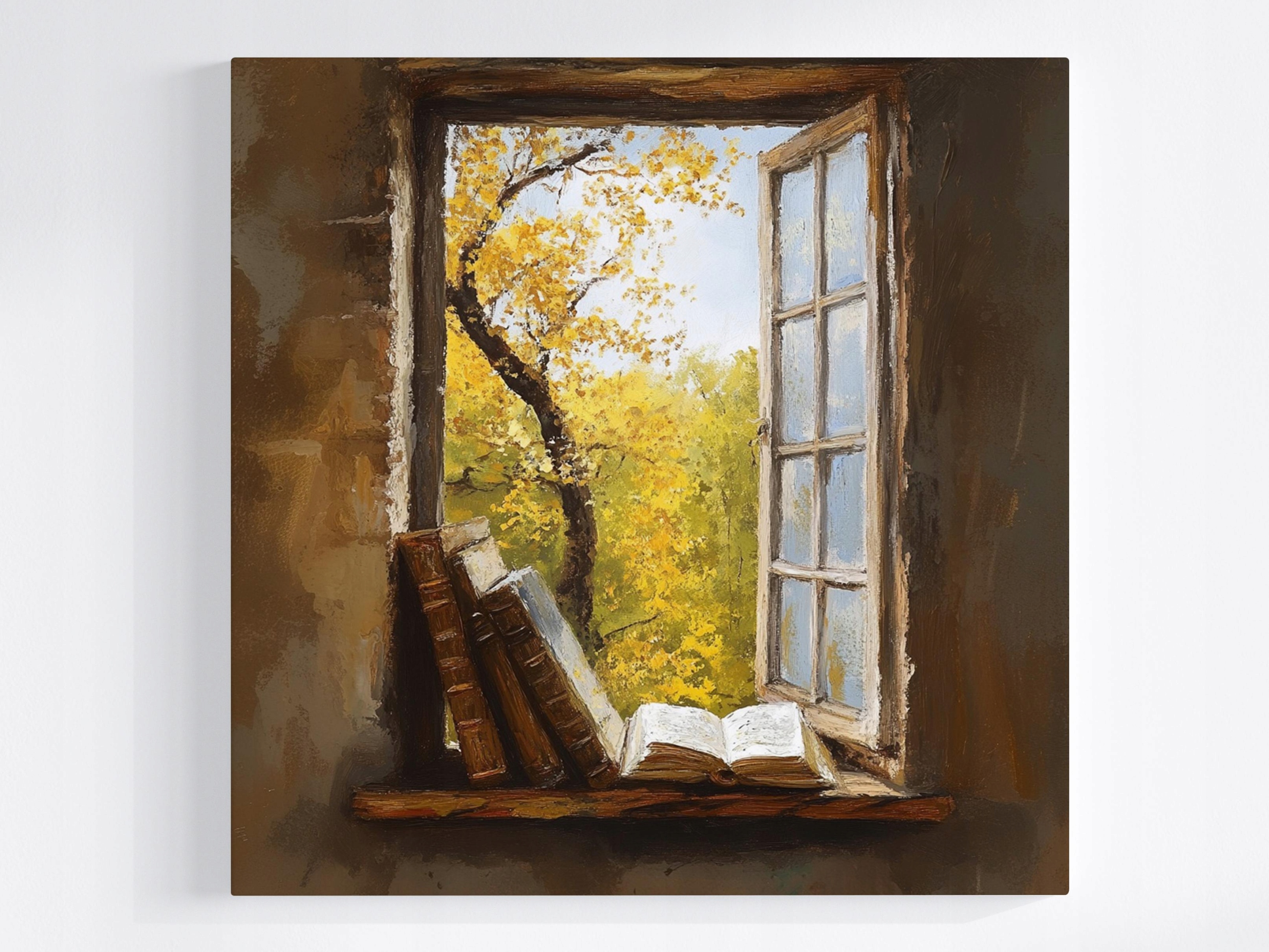 Obraz Na Plátně Canvas Okno Knihy Podzim Pohled Na Strom Nostalgie 60x60