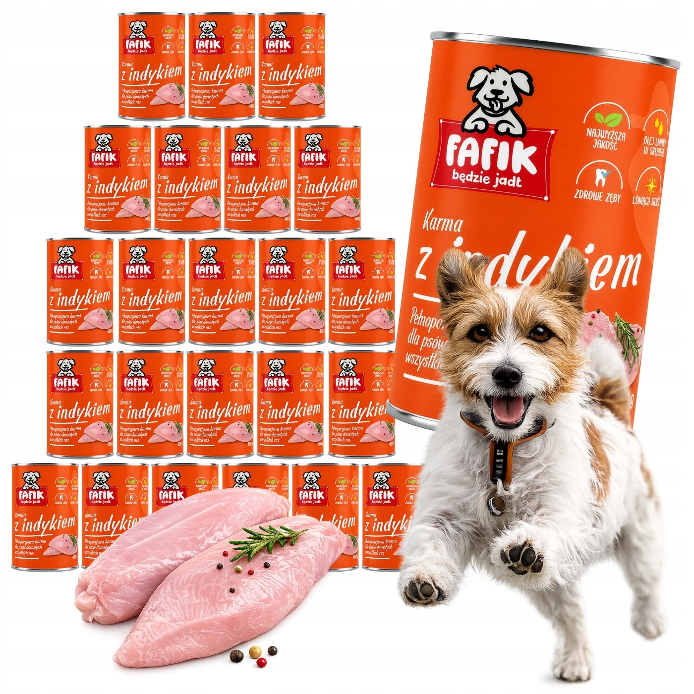 Vlhké Krmivo Pro Psa Plechovka Fafik S Krůtím Masem 24x400G Pro Dospělé Psy