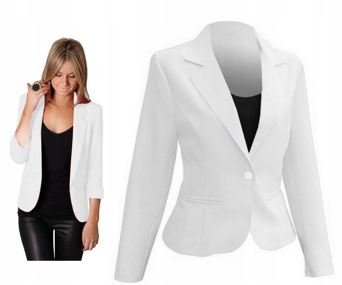 ŻAKIET BIAŁY MARYNARKA TALIOWANY MODNY 42 XL