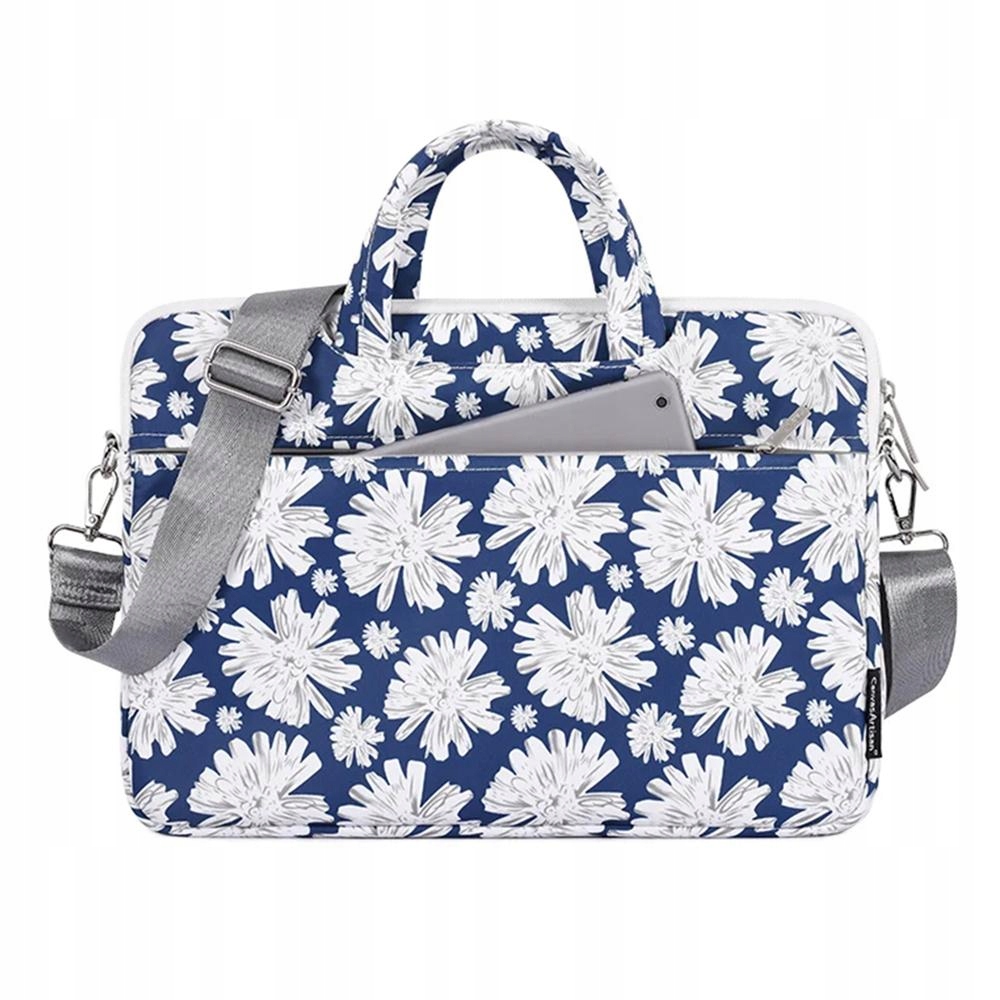 Torba na laptop 15"-16” w kwiaty, navy blue, lekka CanvasArtisan