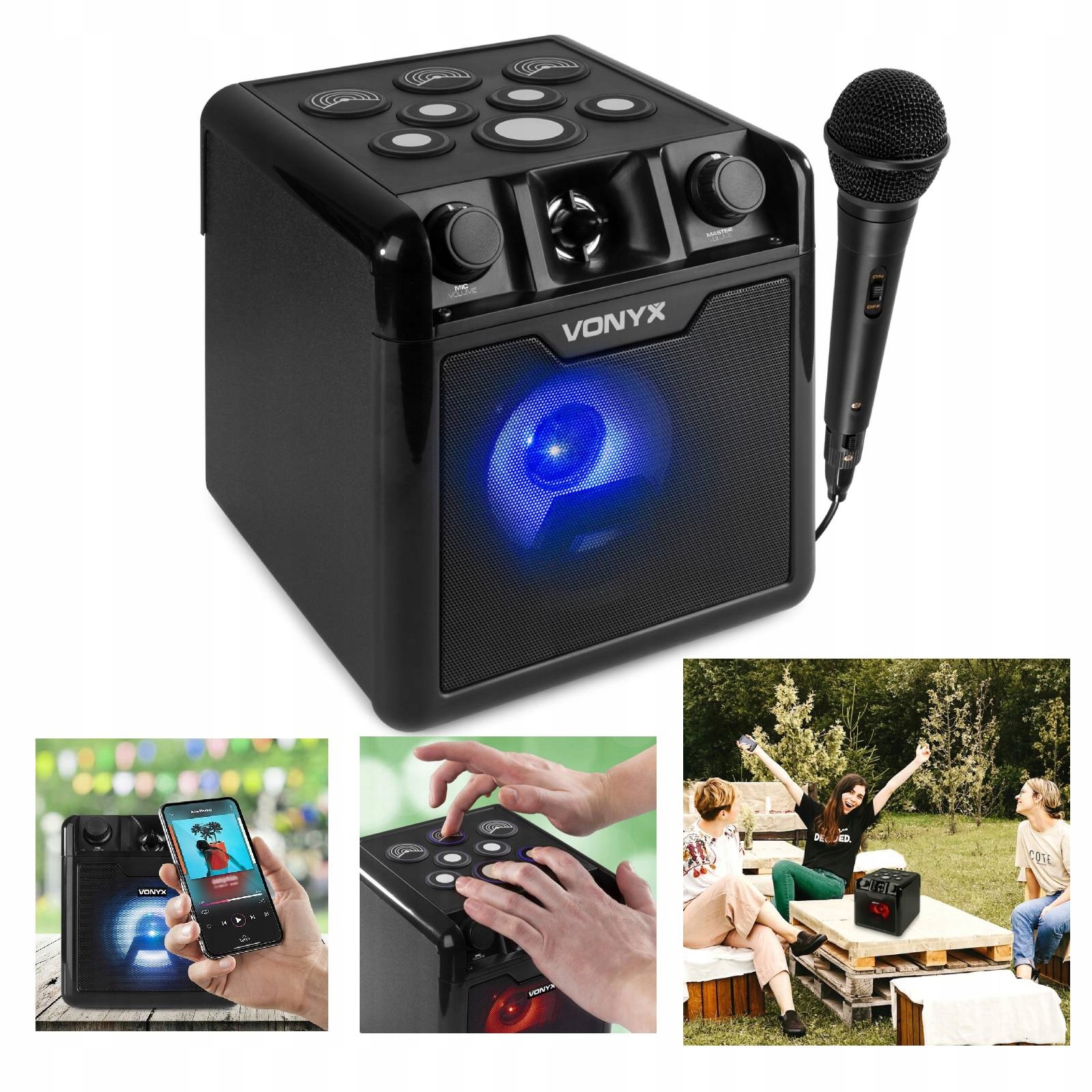 

Głośnik bluetooth z perkusją Led Aux MIC Karaoke