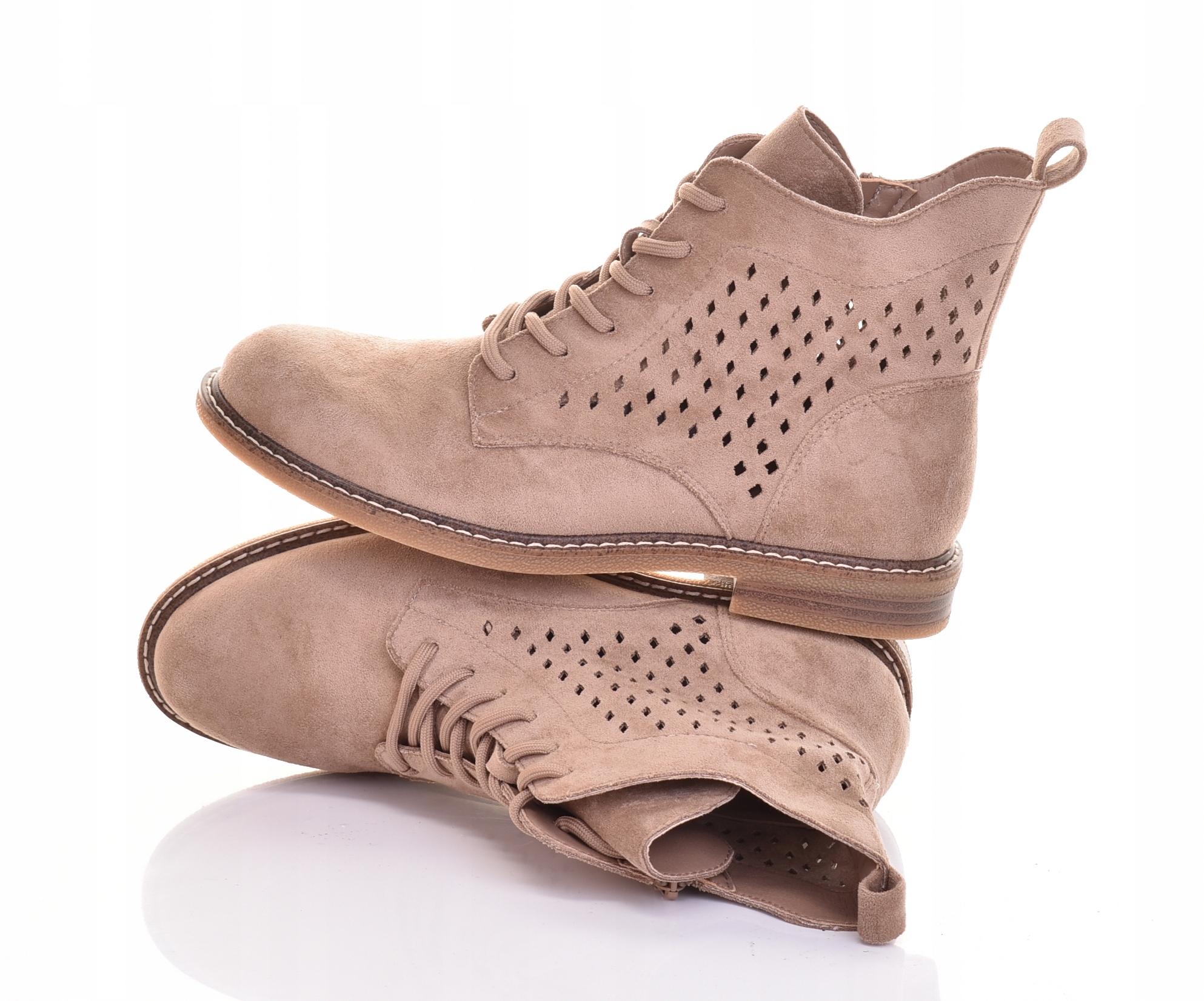 Dámské Kotníkové Boty Ažurové Klasické Ploché Podpatky Módní Béžové