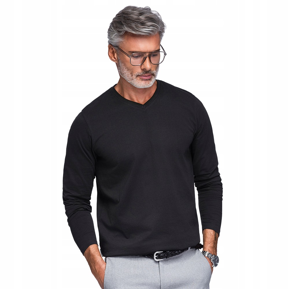Hladký bavlněný longsleeve Basic černý pohodlný Ombre OM-LSBL-0143 vel. L
