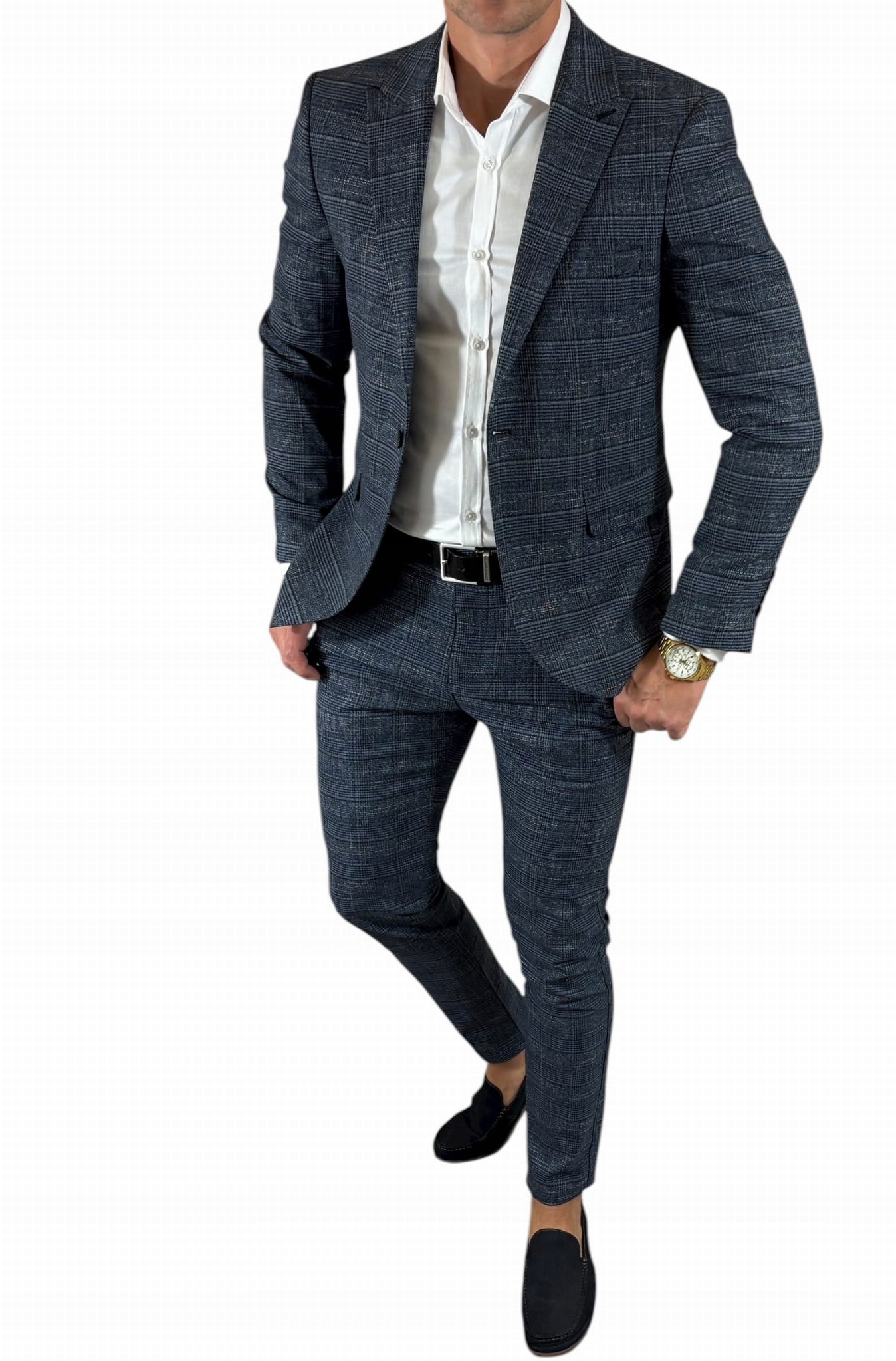 Pánský oblek Slim Fit Elegantní Sako komplet kalhoty modré barvy