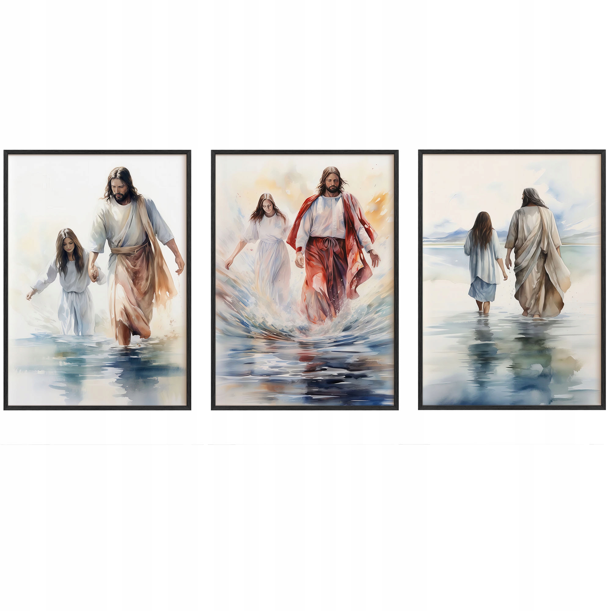 Obrazy Ježiš Náboženské Plagáty Drevené rámy Čierne 3ks 30x42 cm