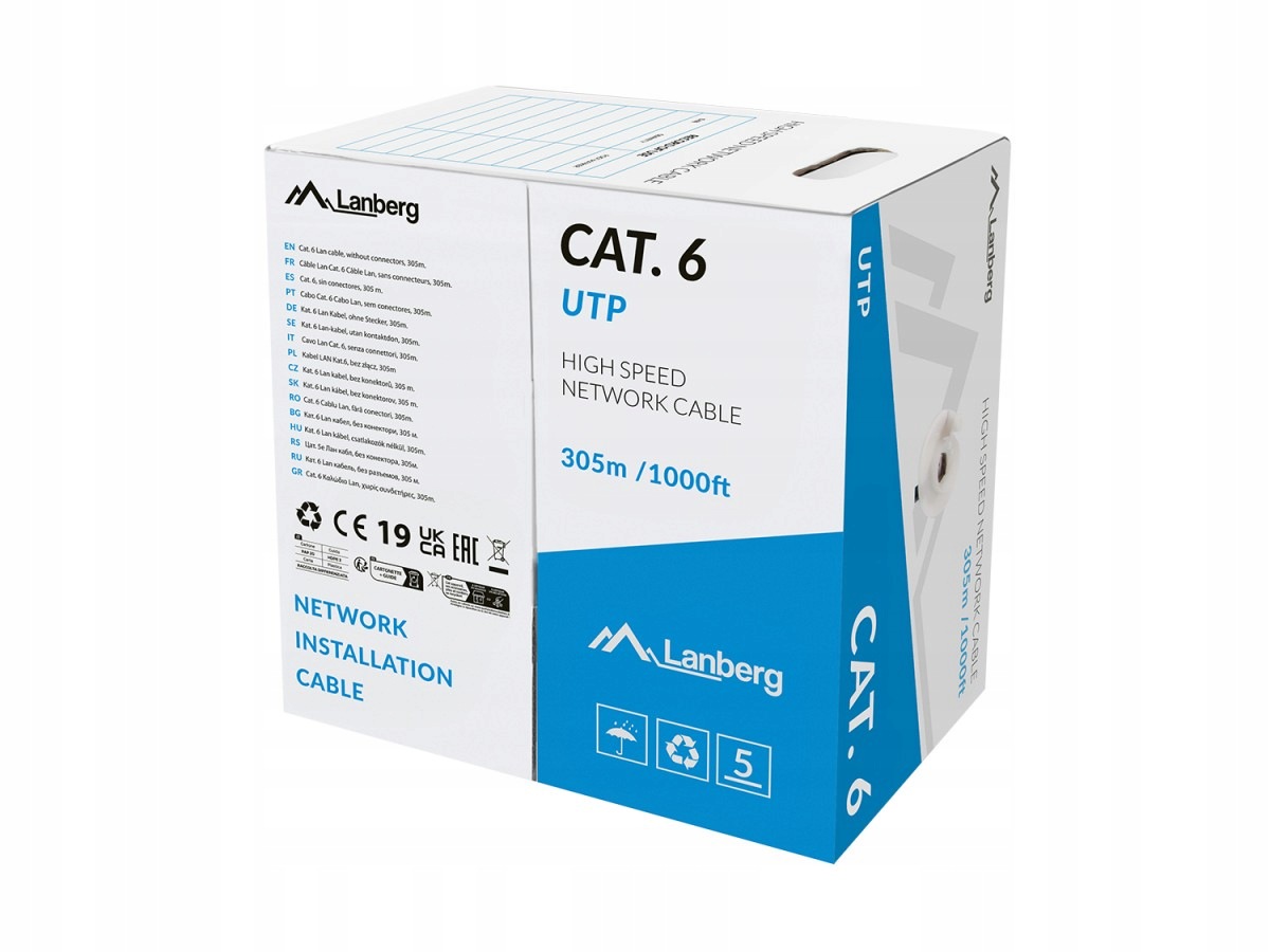 Lanberg Kabel Lan Utp kat.6 305m drut Cu Lszh Cpr Fluke Passed szary