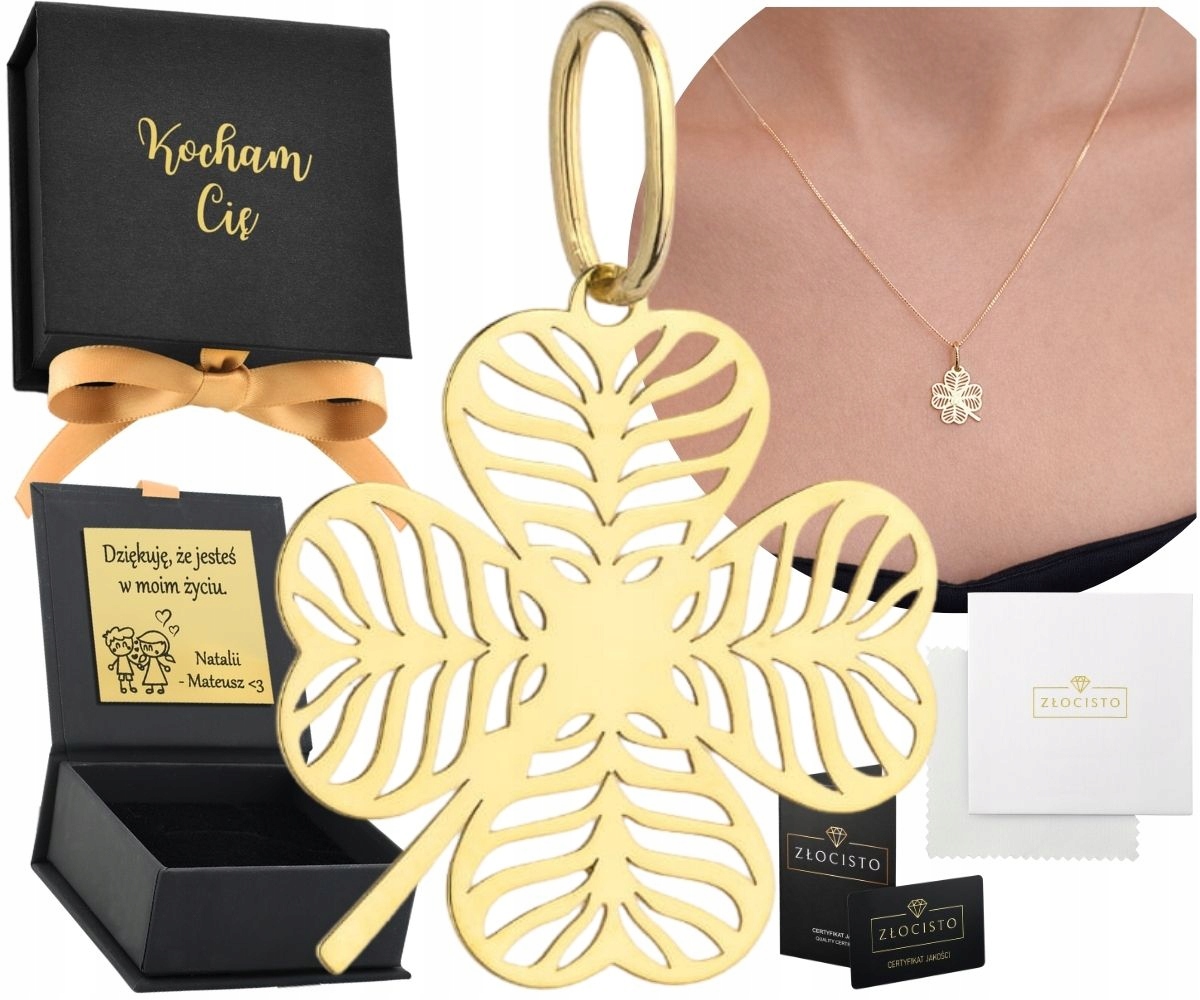 Zlatý přívěsek Přívěsek Čtyřlístek na štěstí Ažurový 585 Dárek Gravírování