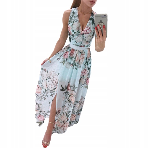 

Zwiewna sukienka w kwiaty z rozcięciem maxi 44 XXL