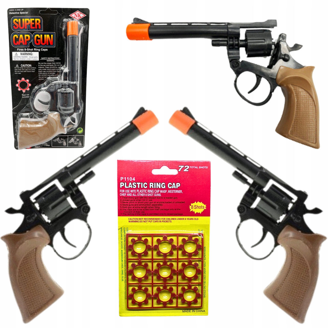 PISTOLET NA KAPISZONY REWOLWER NA SPŁONKĘ + 360 NABOI KAPISZONÓW ZESTAW