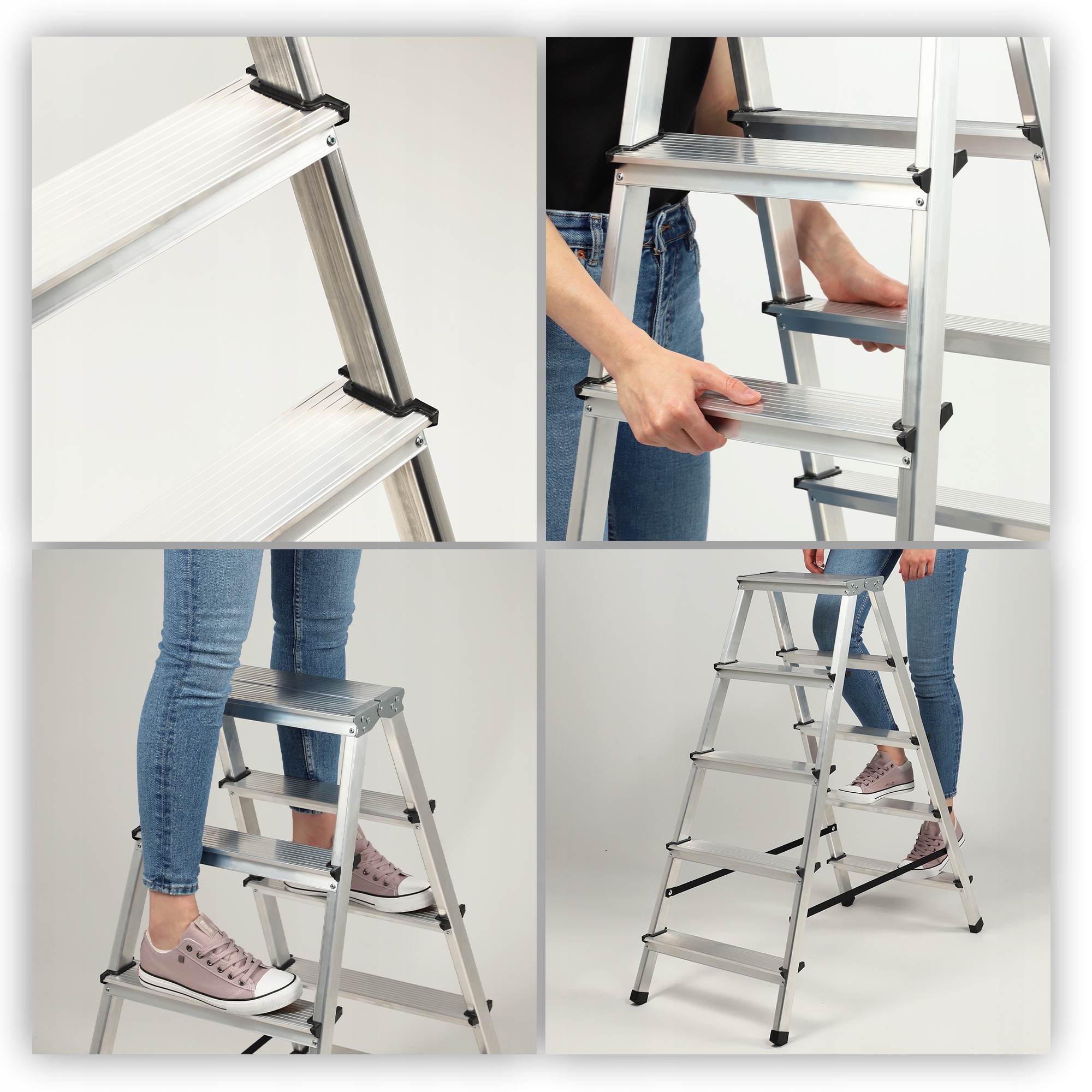 DRABINA ALUMINIOWA SKŁADANA 5 STOPNIOWA DOMOWA DWUSTRONNA MOCNA 125kg Marka Kadax