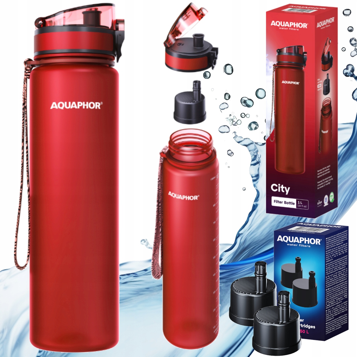 Lahev Na Pití Filtrační láhev červená 1 l Aquaphor City 3x filtr na vodu