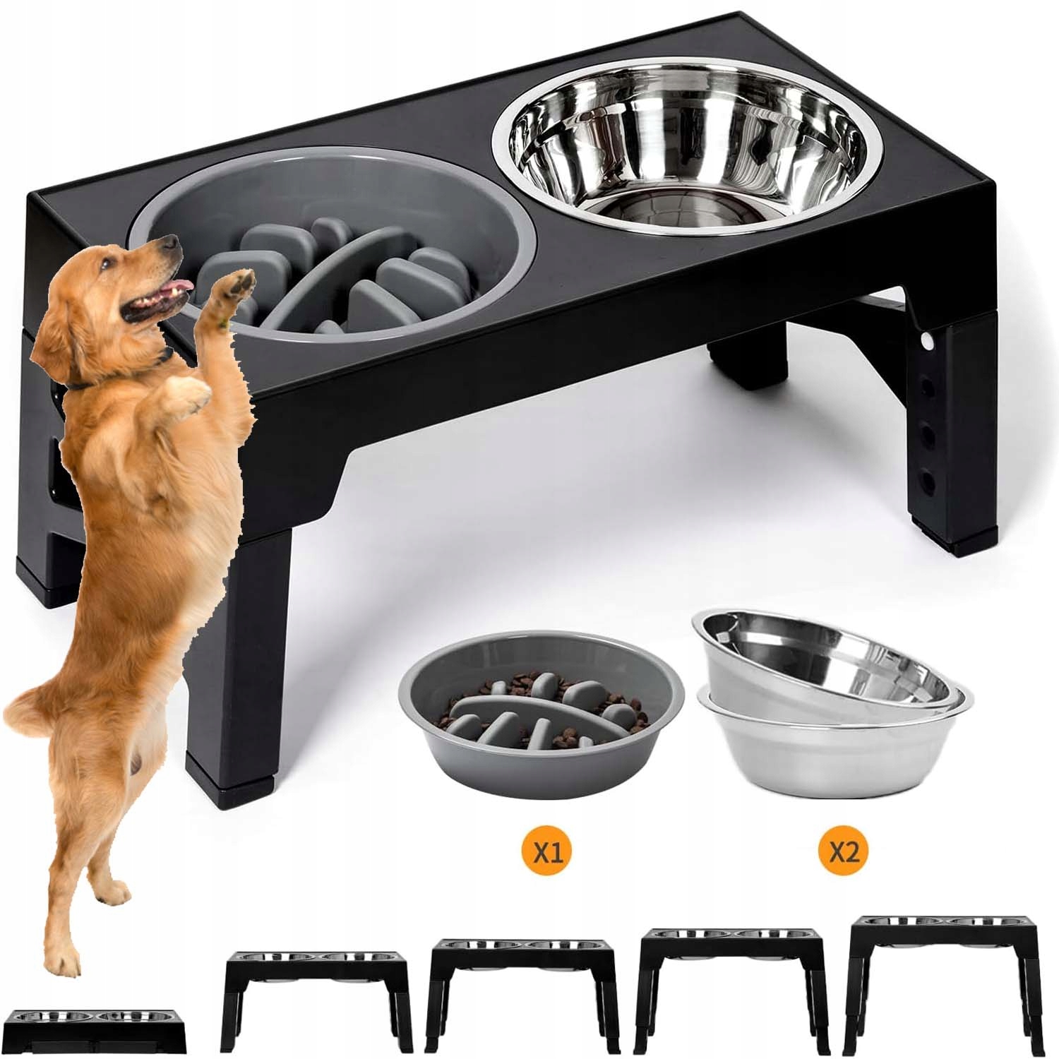 Levně Misky Na Stojanu Pro Psa S Nastavitelnou Výškou Zpomalující Vodu Pro Krmivo