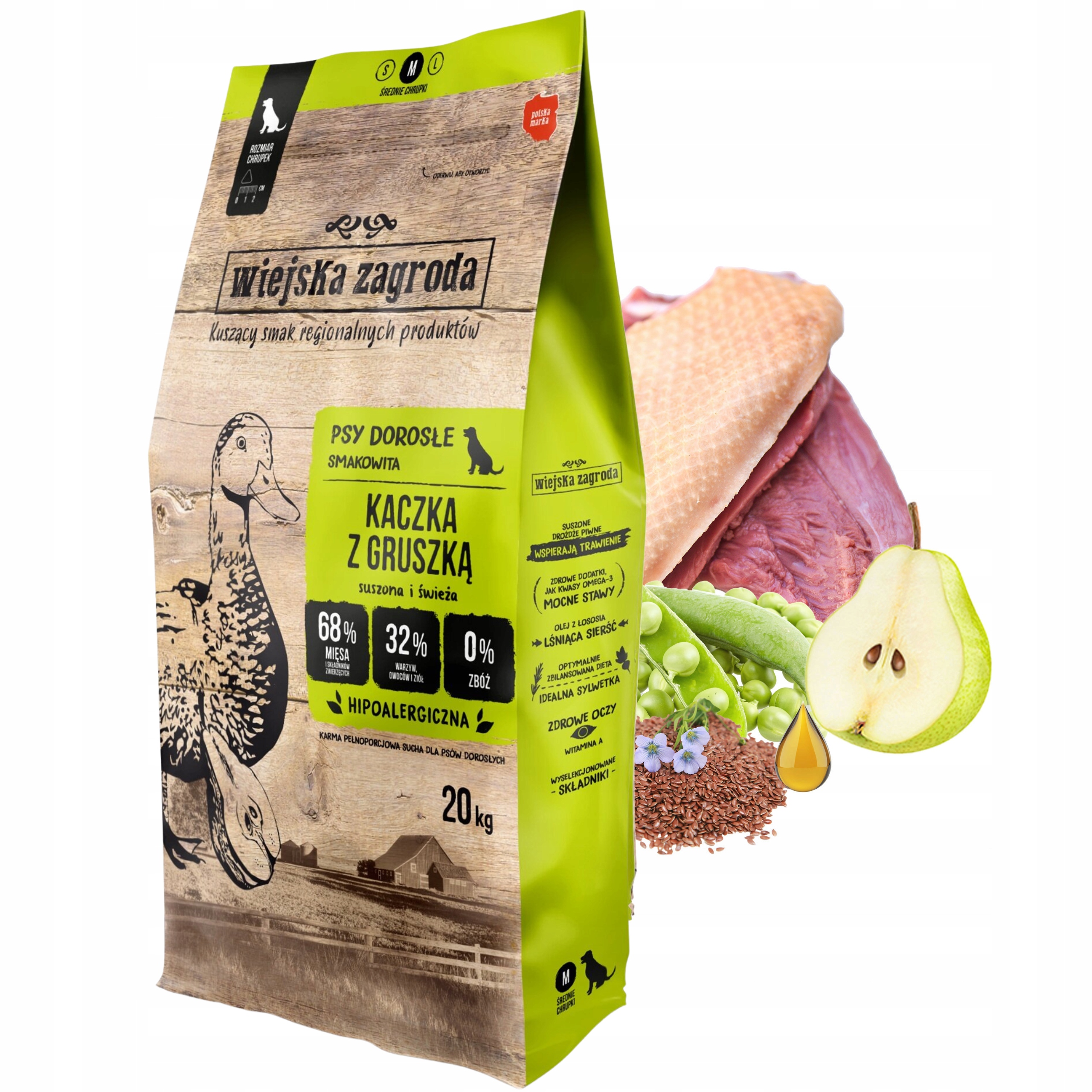 Wiejska Zagroda Krmivo suché pro psa Kachna s hruškou Křupky M 20 kg