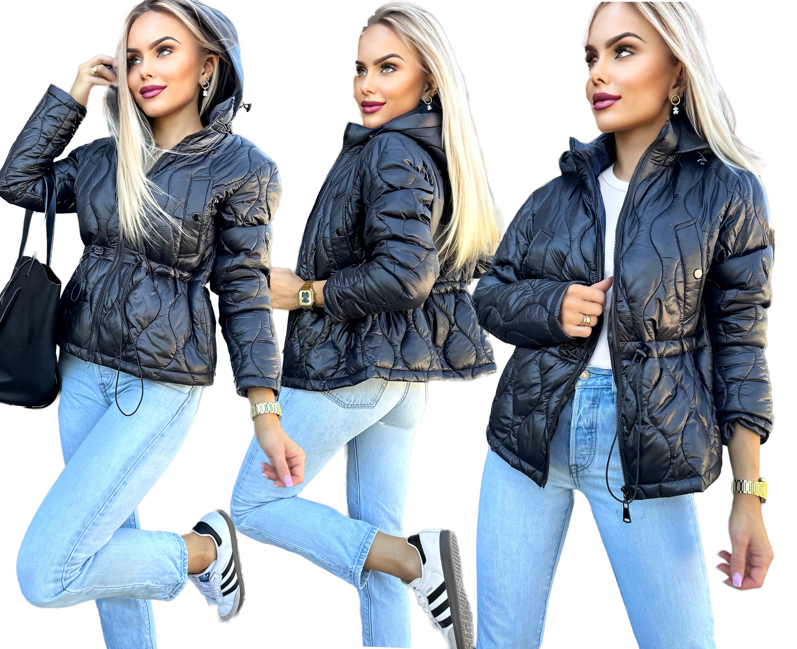 Černá teplá prošívaná přechodová dámská vypasovaná kapuce XL Ada