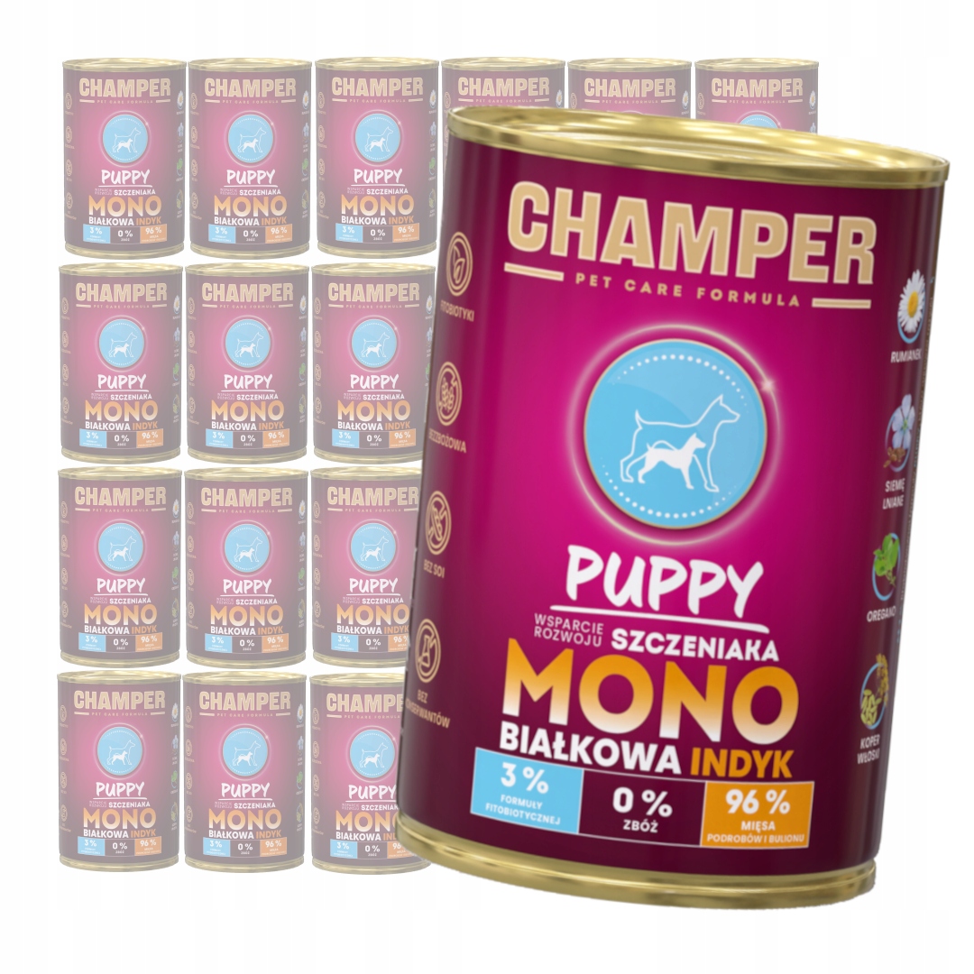 Levně Champer Puppy Monoproteinové 24x400g Vlhké Krmivo pro štěňata s krůtím masem