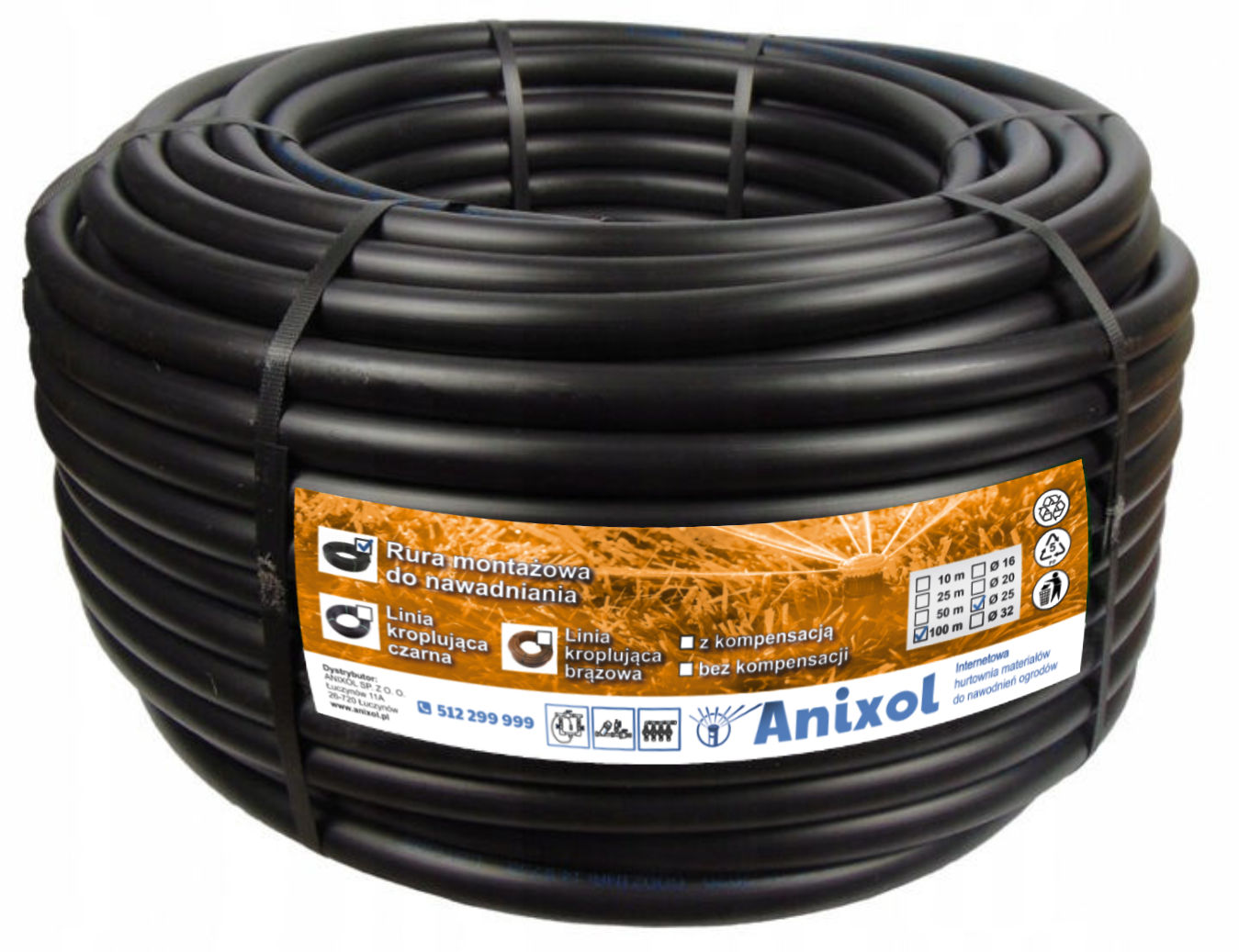Rura 25mm 100m PN6 Pe montażowa do nawadniania gruba ścianka, mocna -Anixol