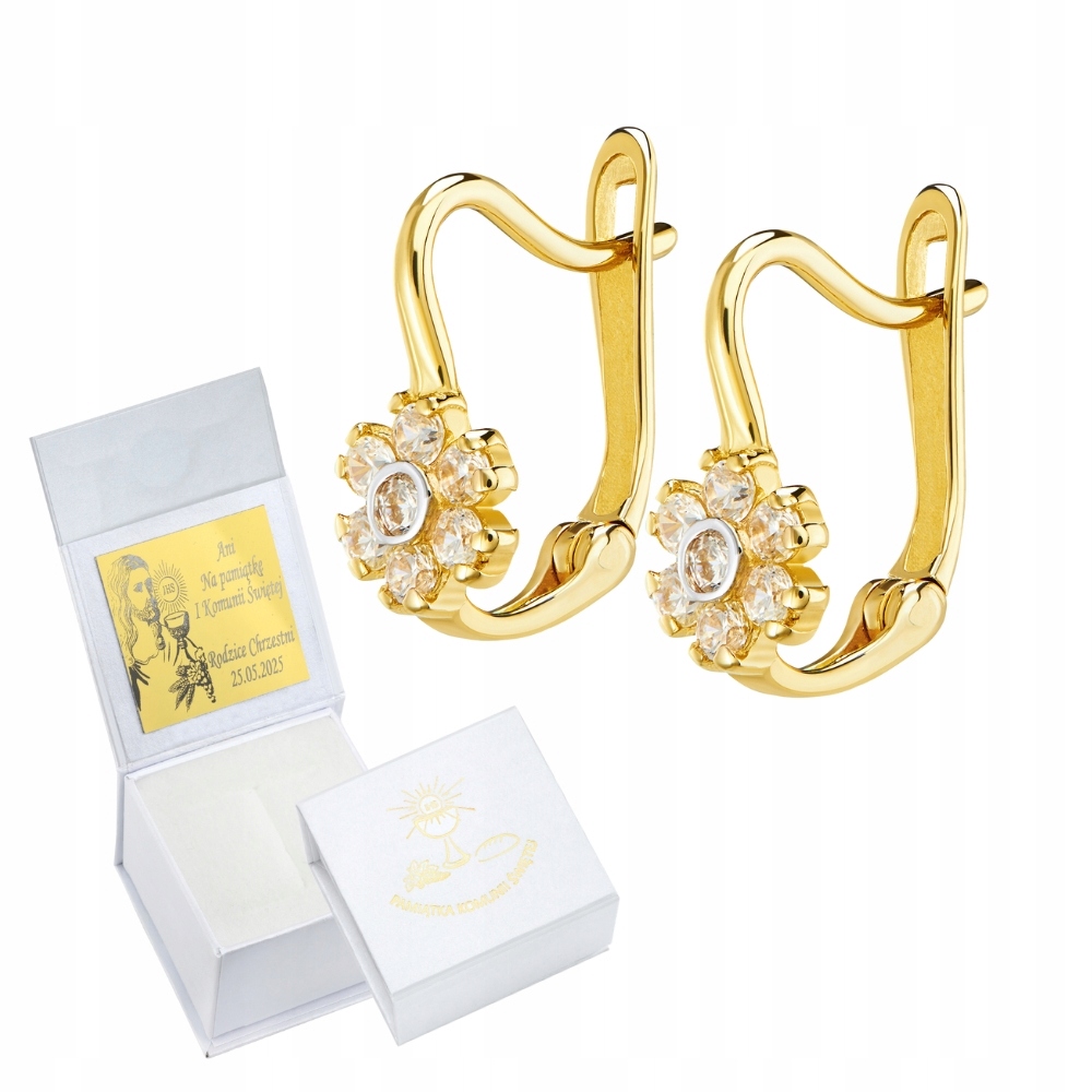 Náušnice Zlaté 585 Svaté Přijímání Květiny Anglické Zapínání Pro Dívku