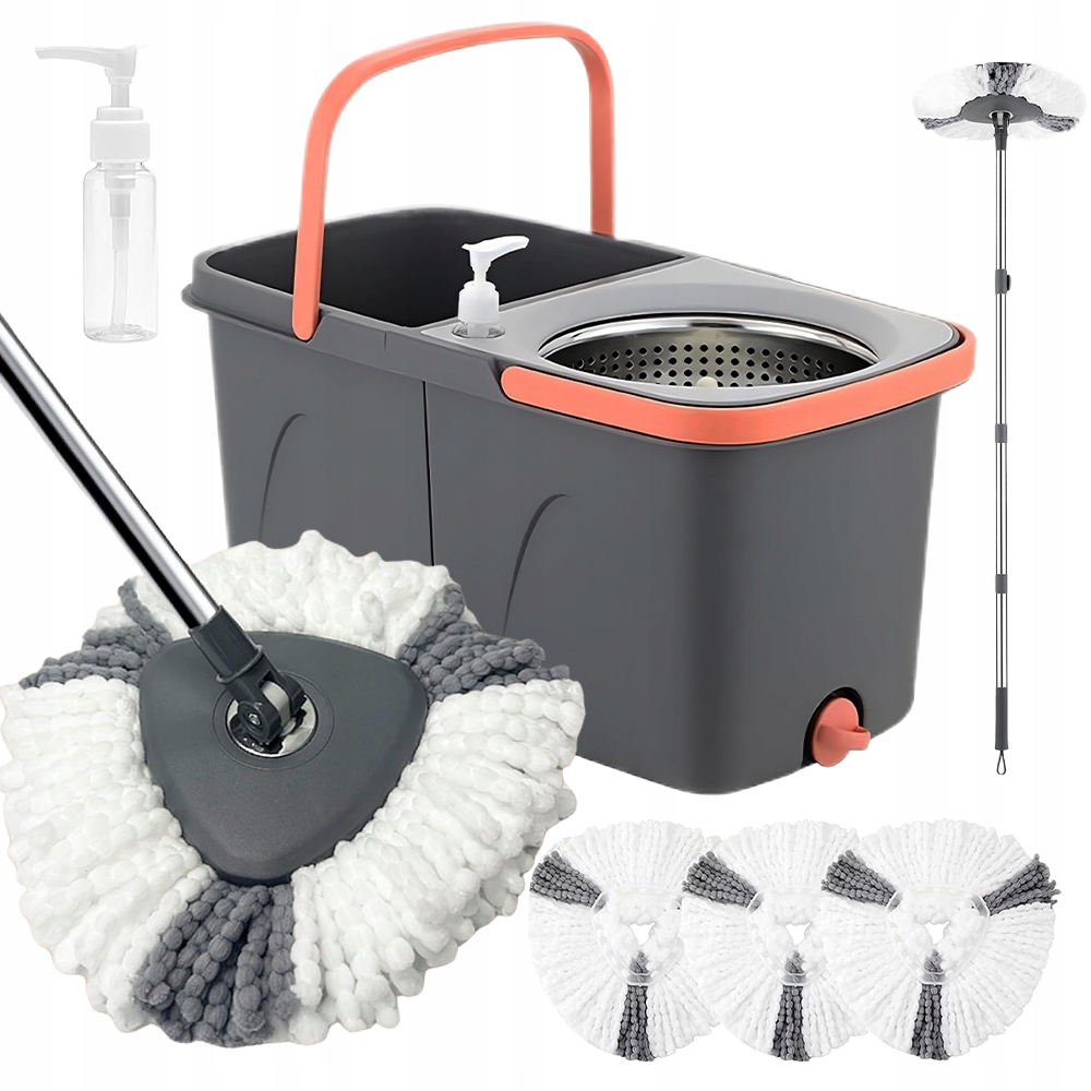 Levně Rotační Mop S Kbelíkem A 3 Vyměnitelnými Podložkami Z Mikrovlákna, Šedý