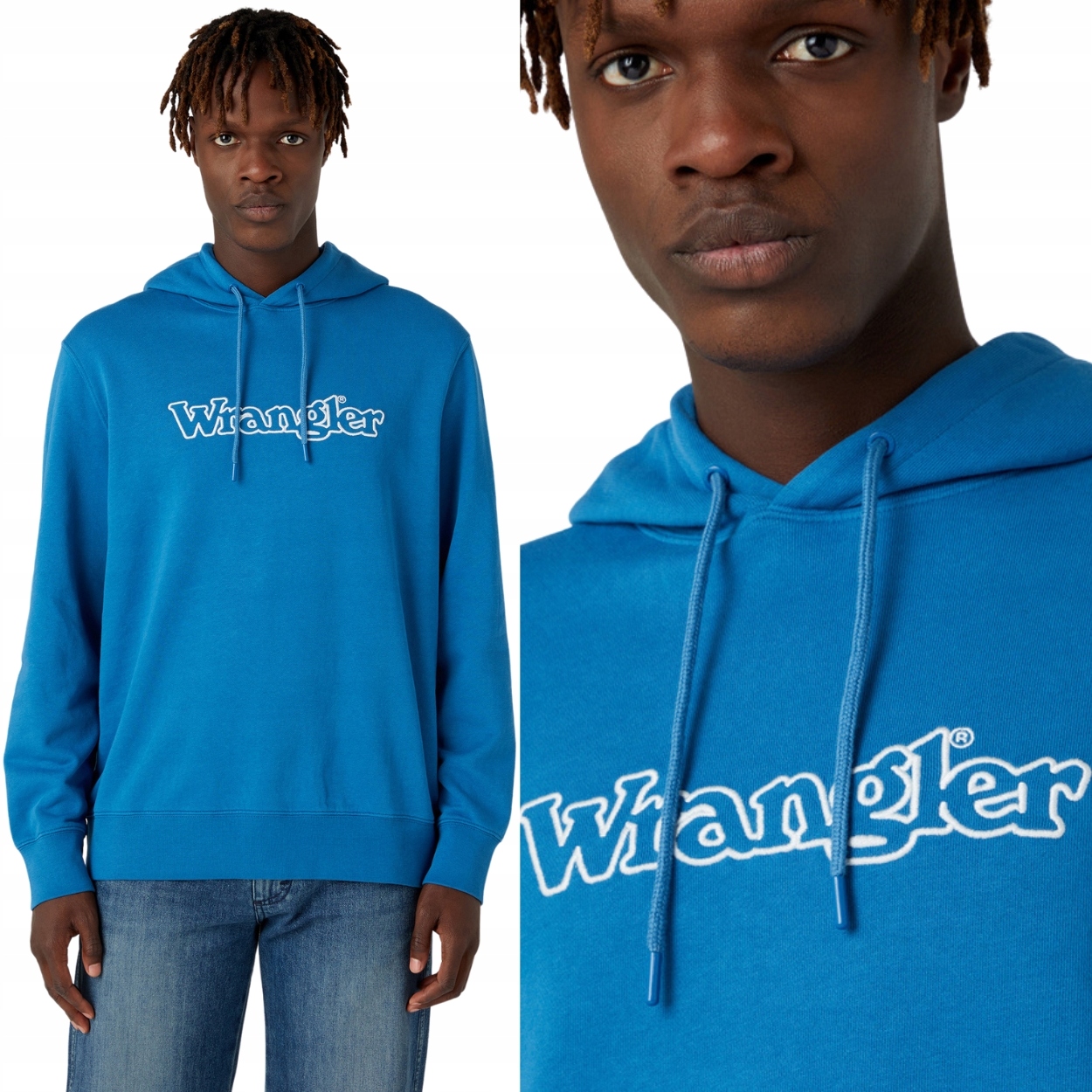 Wrangler Graphic Hoodie DeepWater Modrá Bavlněná Mikina S Kapucí M