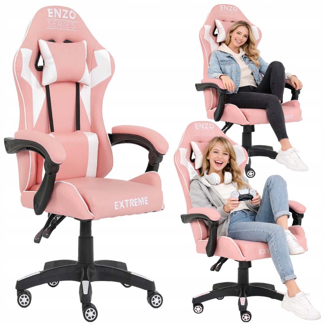 Fotel Gamingowy Extreme Enzo Różowy Dziewczęcy Obrotowy Regulowany Biurowy