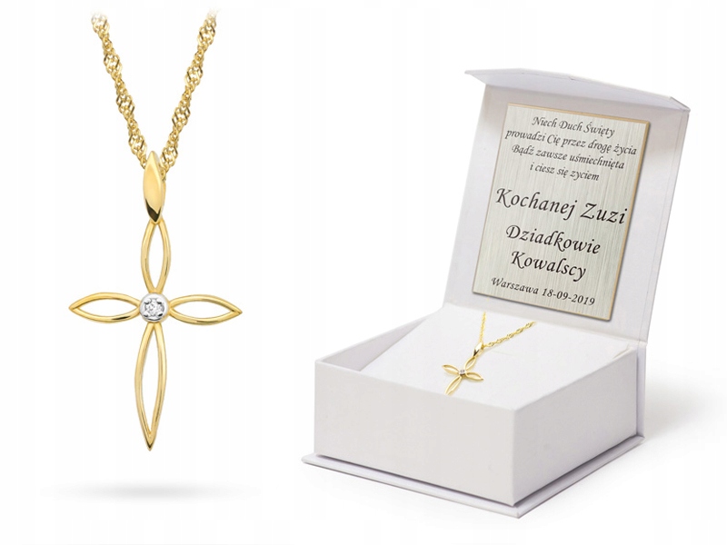 Zlatý Kříž S Briliantem Na Řetízku 585 Gravírování