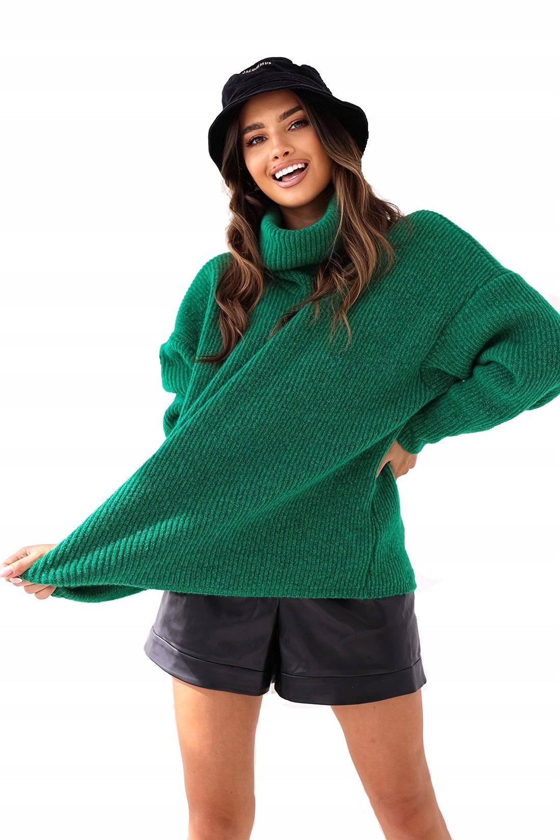 Sweter z golfem oversize zielony Me Gusta