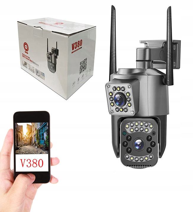 Otočná Kamera 2xOBJEKTIV 4MP WiFi Ip Venkovní V380 Paměťová karta 64G