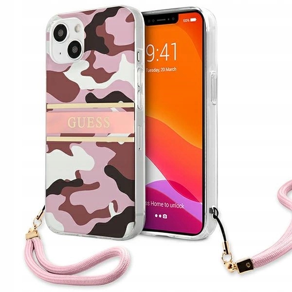 Pouzdro Guess Camo Strap Collection pro iPhone 13 růžové
