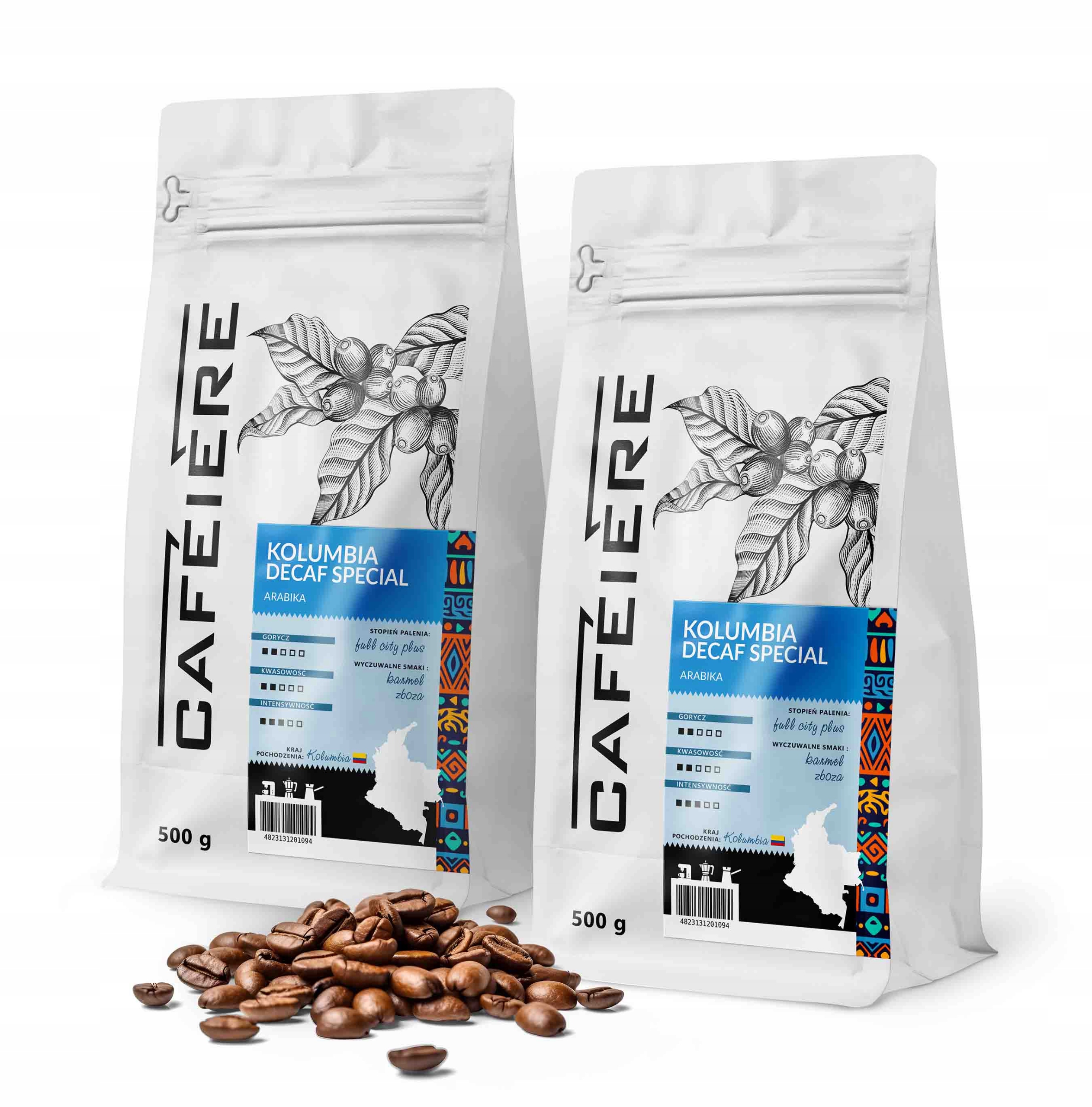 Levně Káva bezkofeinová zrnková 1 kg Kolumbie Decaf 500 gx2 Čerstvě pražená Arabica