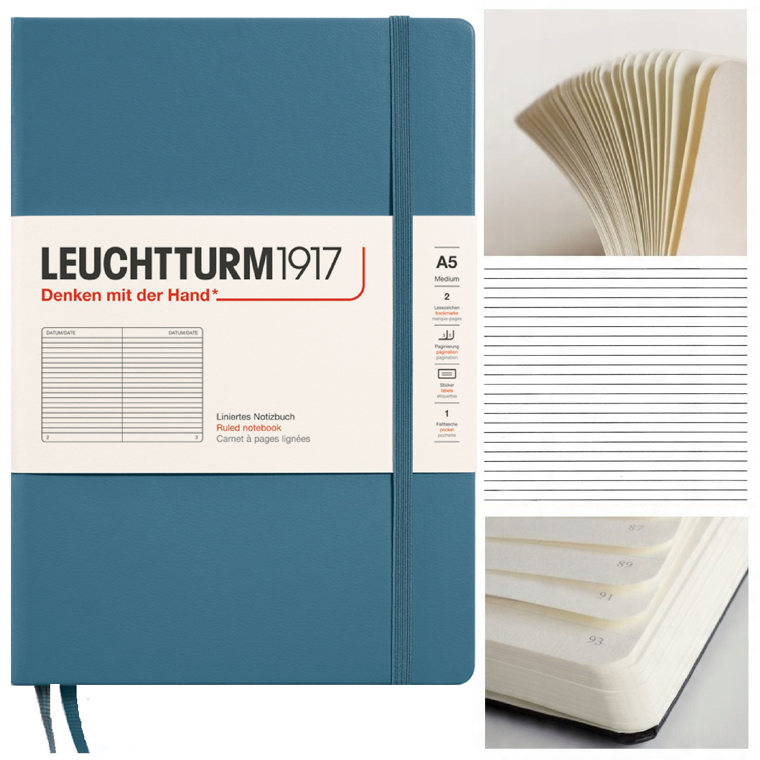 LEUCHTTURM1917 Notatnik Notes A5 Linia twardy brulion w linię Stone Blue