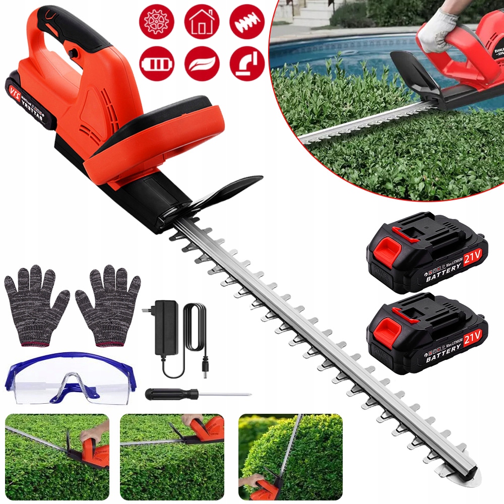 Nożyce Do Żywopłotu Akumulatorowe Nożyce Ogrodowe Cięcie Krzewów 2 Baterie