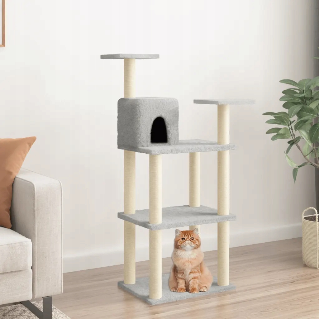 Levně Škrabadlo pro kočky sisalovými sloupky světle šedé 119 cm