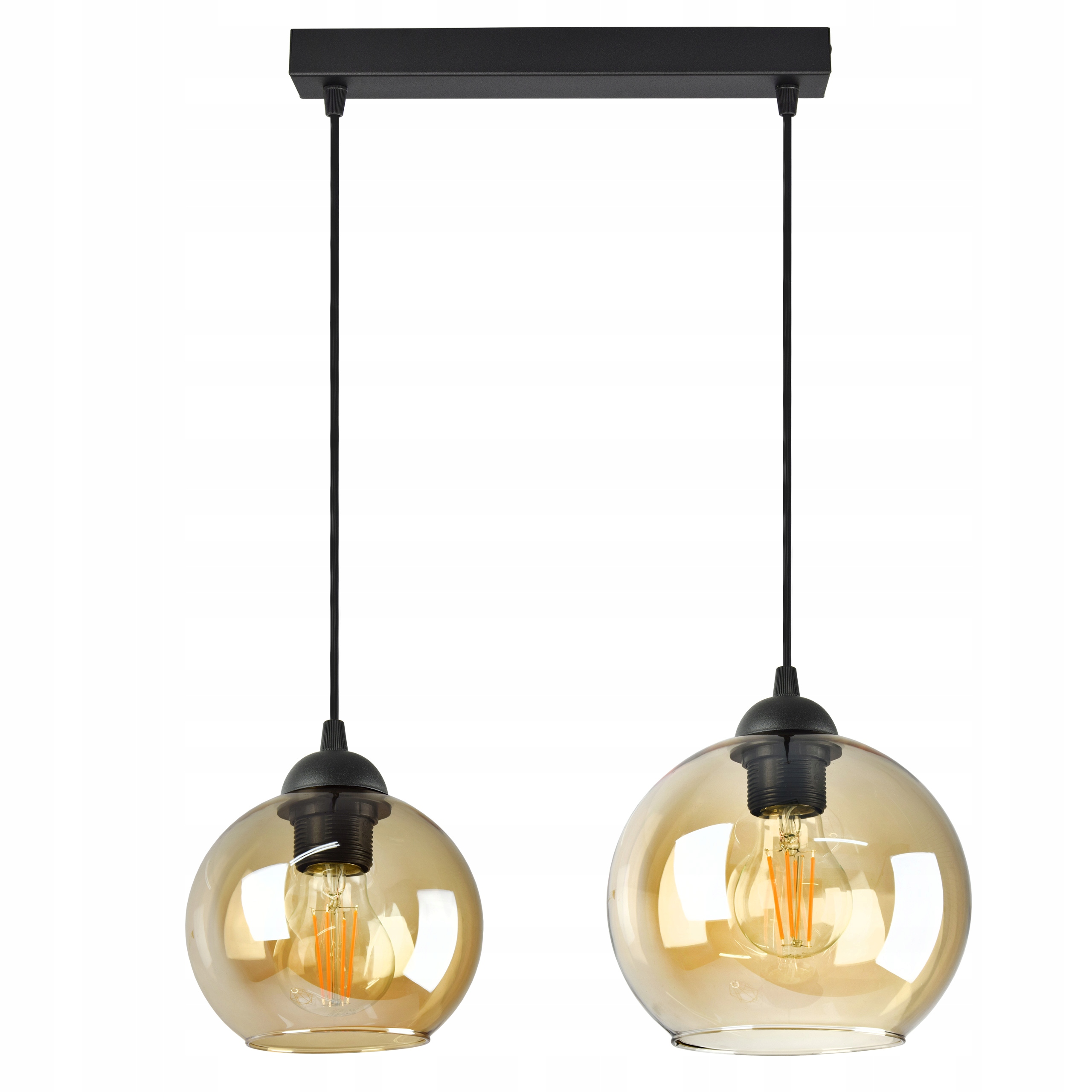 Lampa Lustr Dvě různé skleněné Medové koule