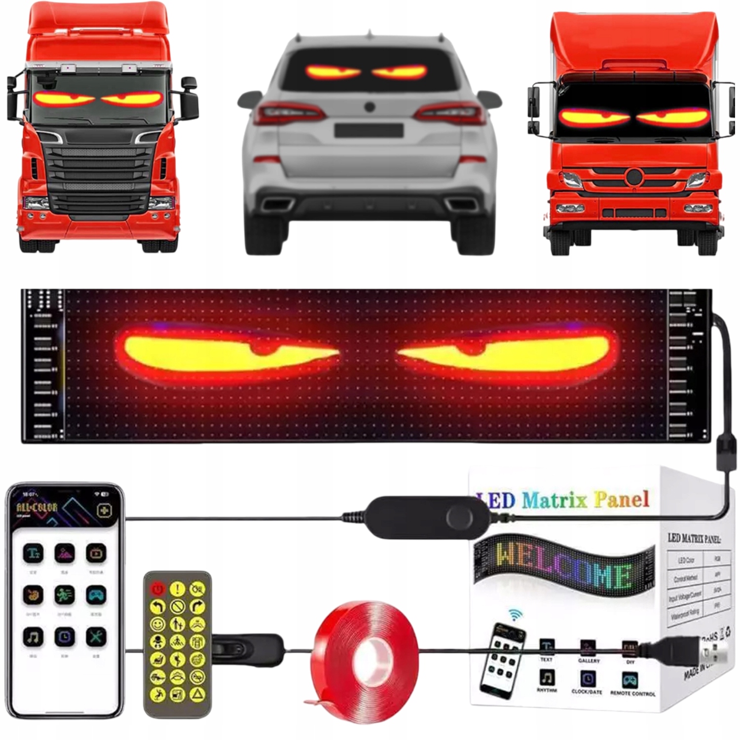 Diy automobilová lampa 120*595 mm ďábelské oči Led světlo oči kamionu