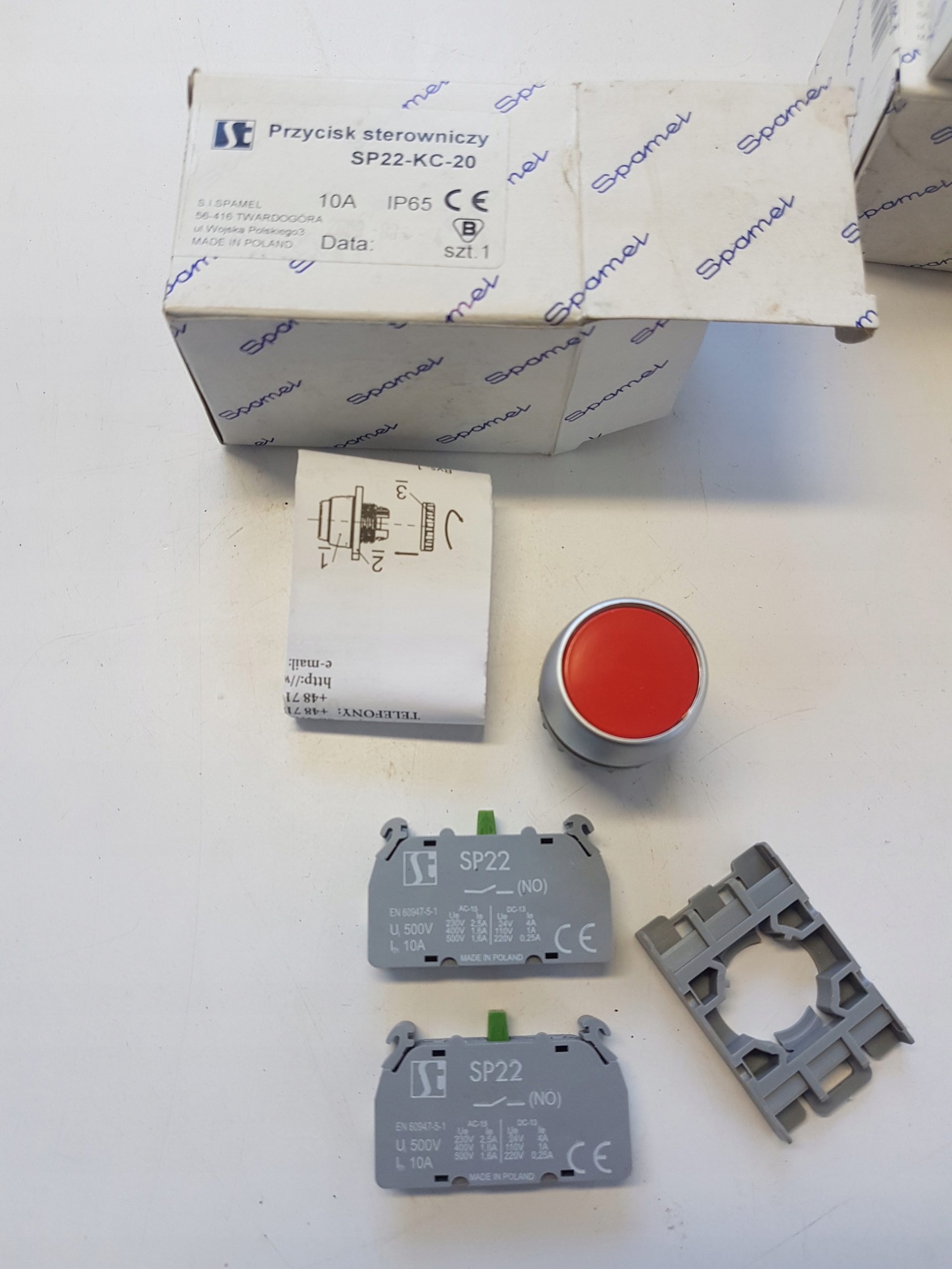 Przycisk sterowniczy czerwony SP22-KC-20 Spamel
