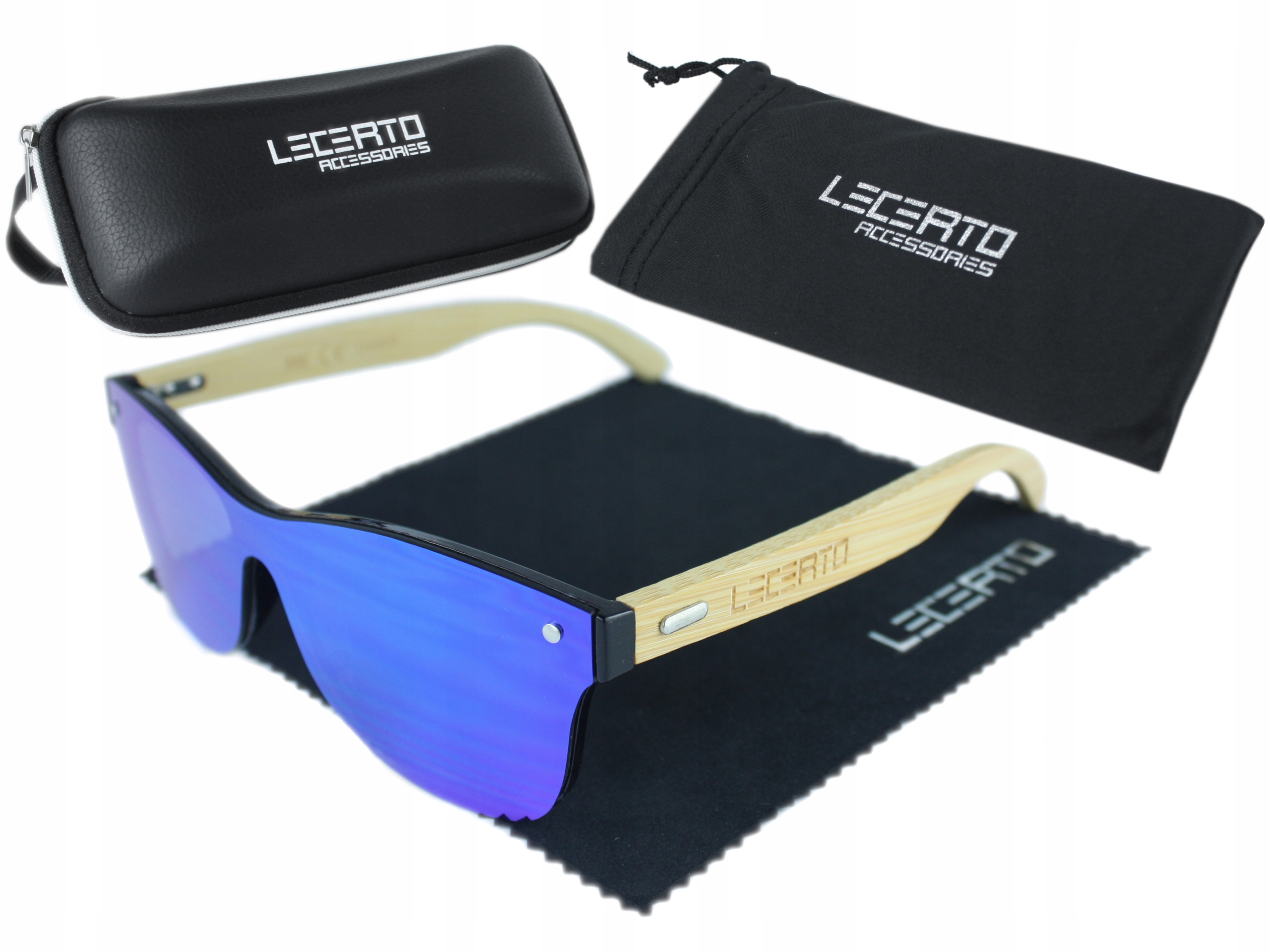 OKULARY PRZECIWSŁONECZNE UV400 DREWNIANE BAMBUSOWE ZESTAW LECERTO Długość zausznika 144 mm