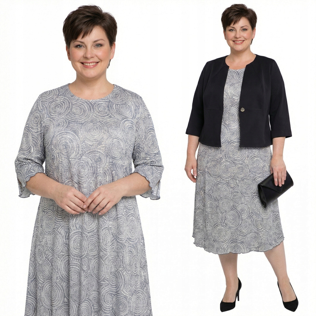 Šaty s šedo-zlatými vzory plus size velikost 56/58