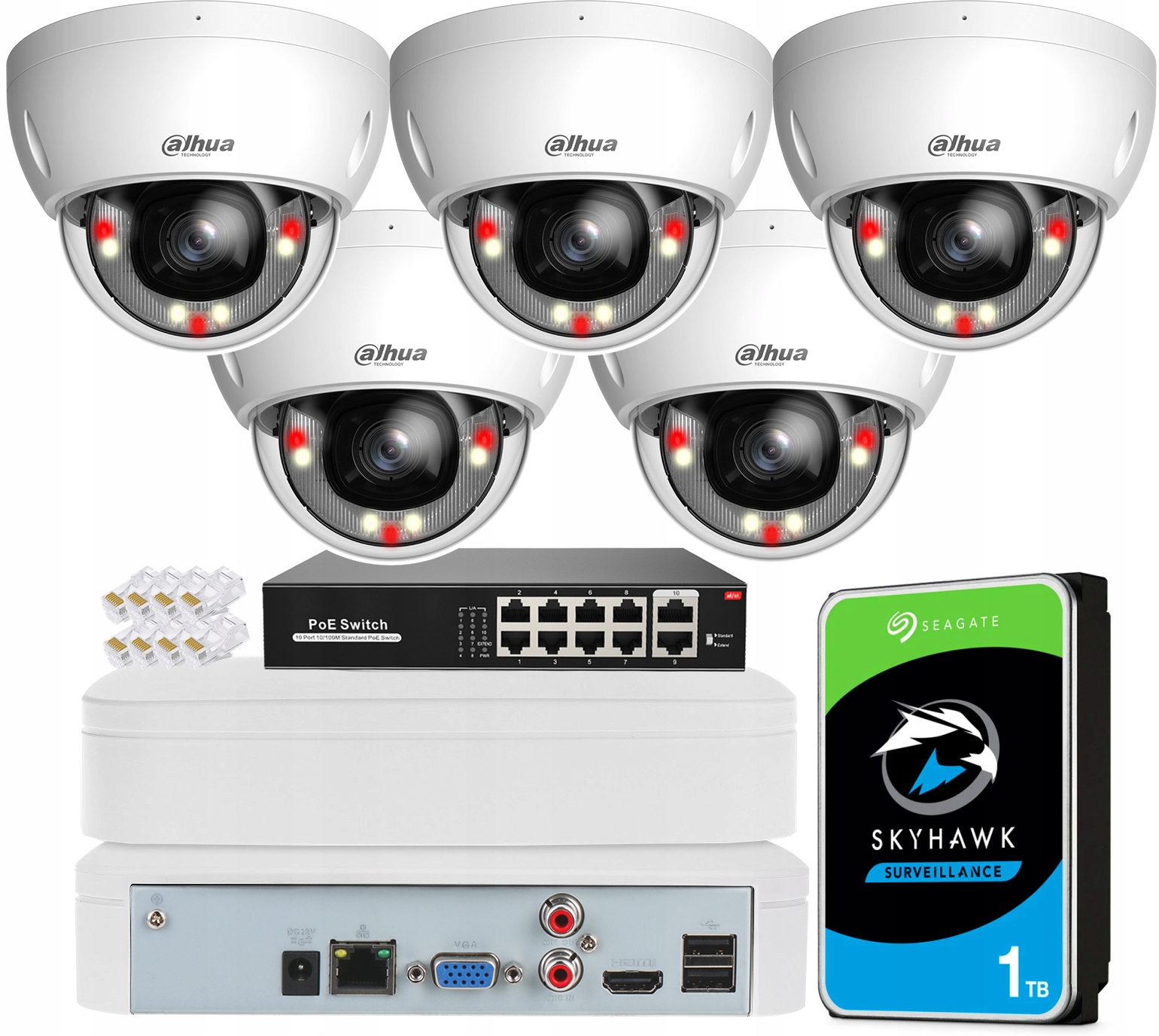 Sada na monitorovanie Dahua 5 kamier IPC-HDBW2449E-S-IL PoE 4Mpx Dual Light Ai