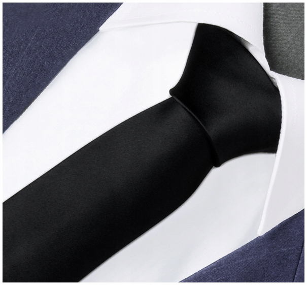 SLIM FIT Krawat Męski Wąski Śledż Czarny GREG gs18