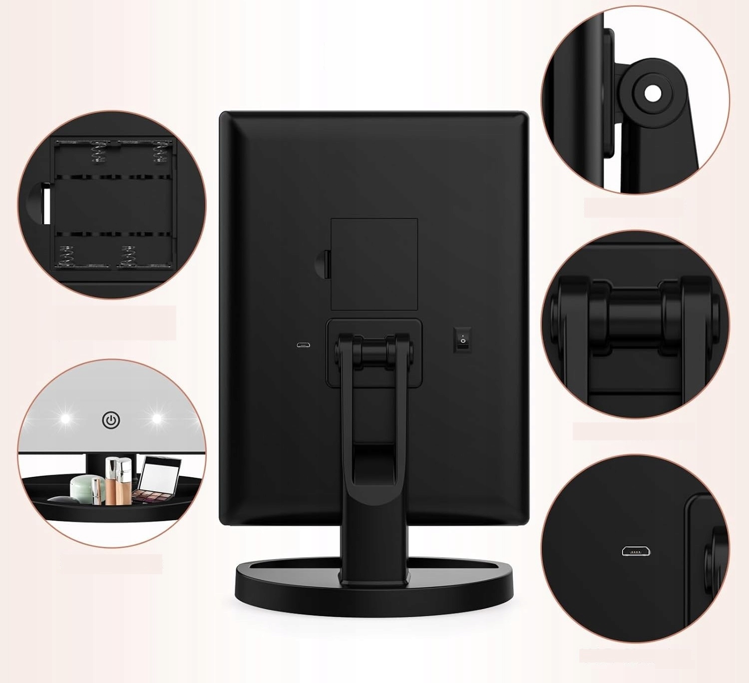 LUSTERKO KOSMETYCZNE 22 LED ROZKŁADANE x1 x2 x3 PODŚWIETLANIE 3 KOLORY Kod producenta 1101