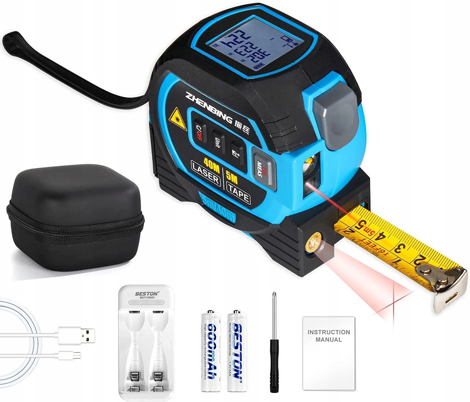 WINTAPE Laserowy Metr 3w1 z Dużym Wyświetlaczem LCD 40M 5M 131ft — miniatura 9