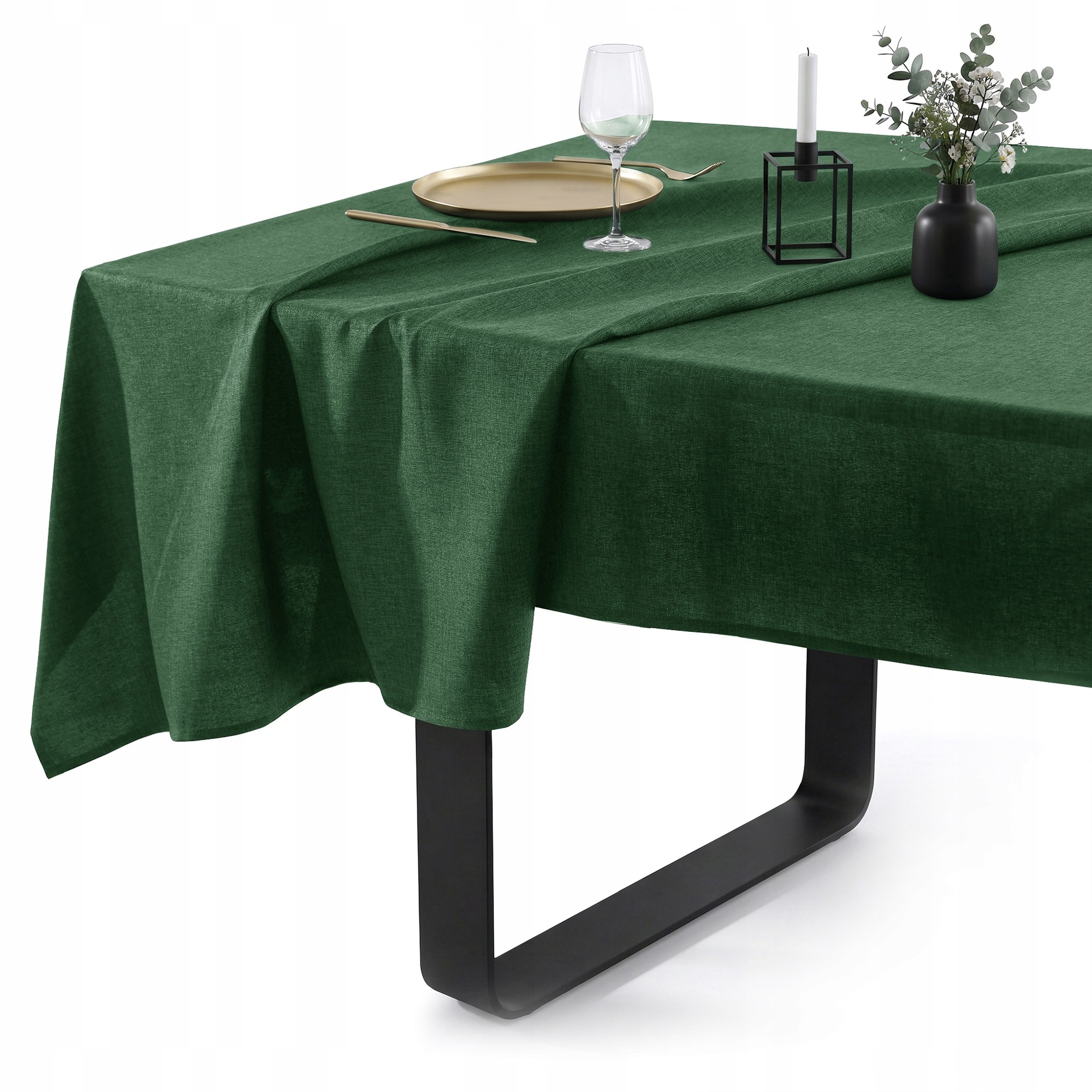 Filumi Ubrus Calisto len, odolný proti skvrnám, obývací pokoj Tmavě Zelený 180x450