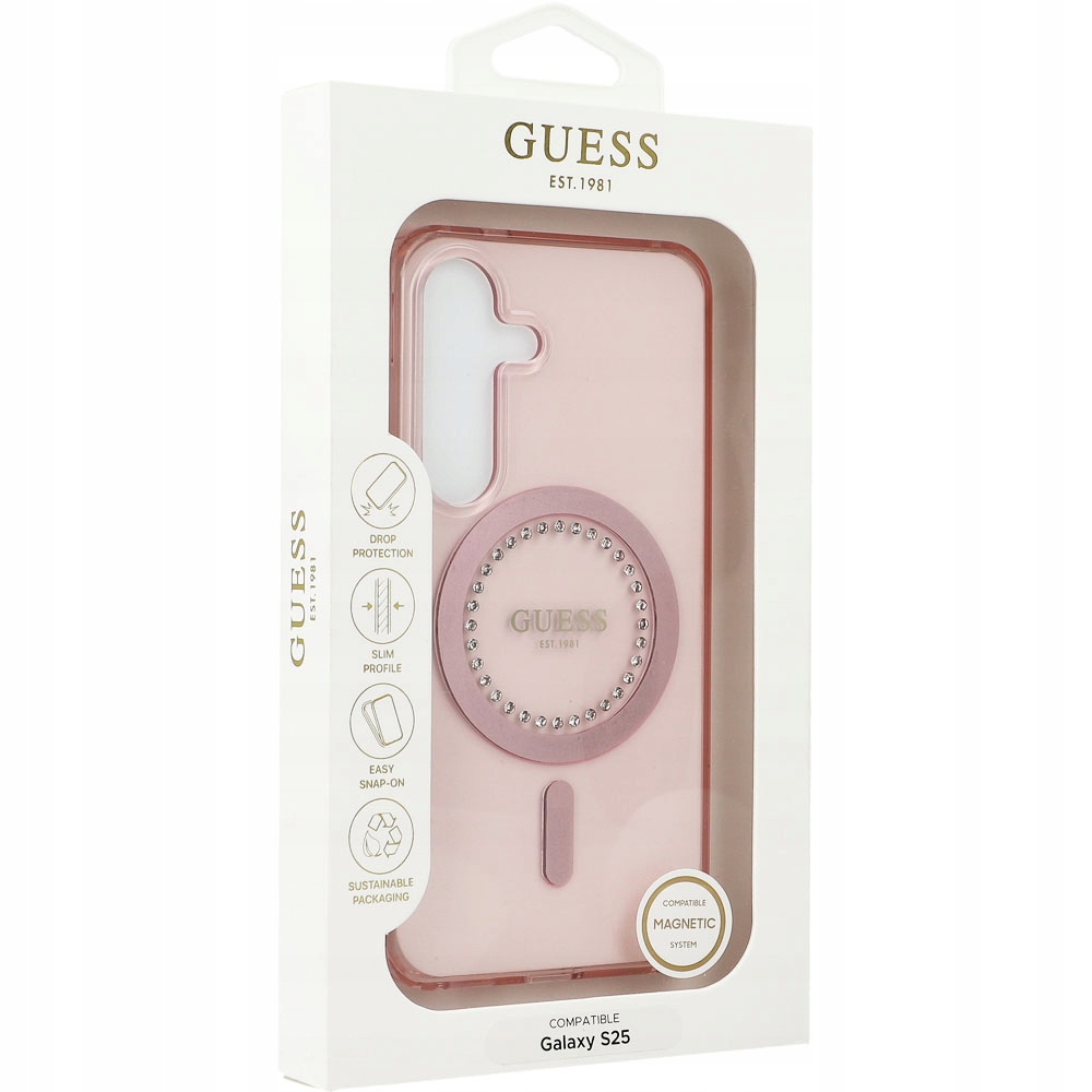 Etui Guess Rhinestones Printed Classic Logo MagSafe na Samsung Galaxy S25