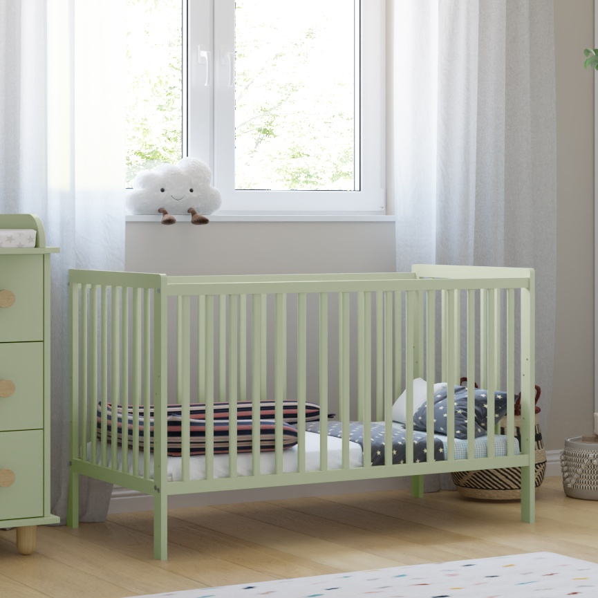 Łóżeczko 2w1 Lumi 120x60 z barierką Miętowe