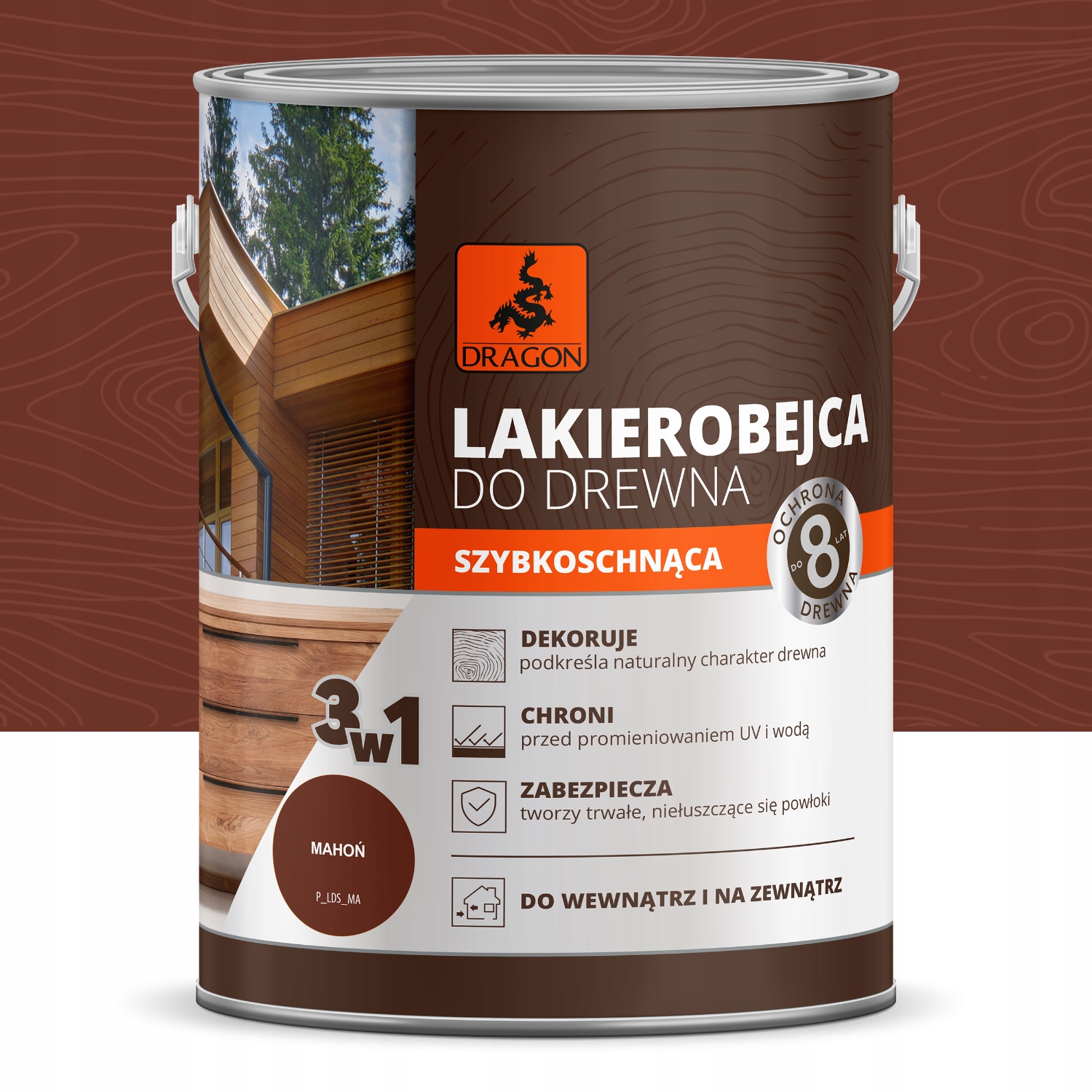 Lakierobejca do drewna szybkoschnąca MAHOŃ 2,5L DRAGON