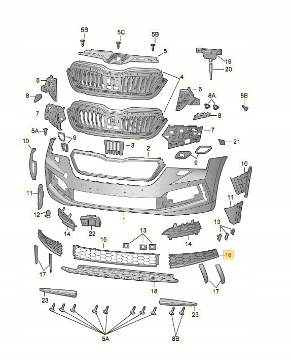 LEWA ZAŚLEPKA KRATKA ZDERZAKA PRZÓD PEŁNA SKODA KAMIQ 2019-... 657807681A Numer katalogowy części 657807681A