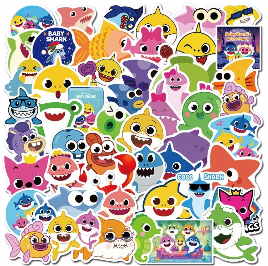 

Naklejki Baby Shark Rekiny ryby wodoodporne 50 szt