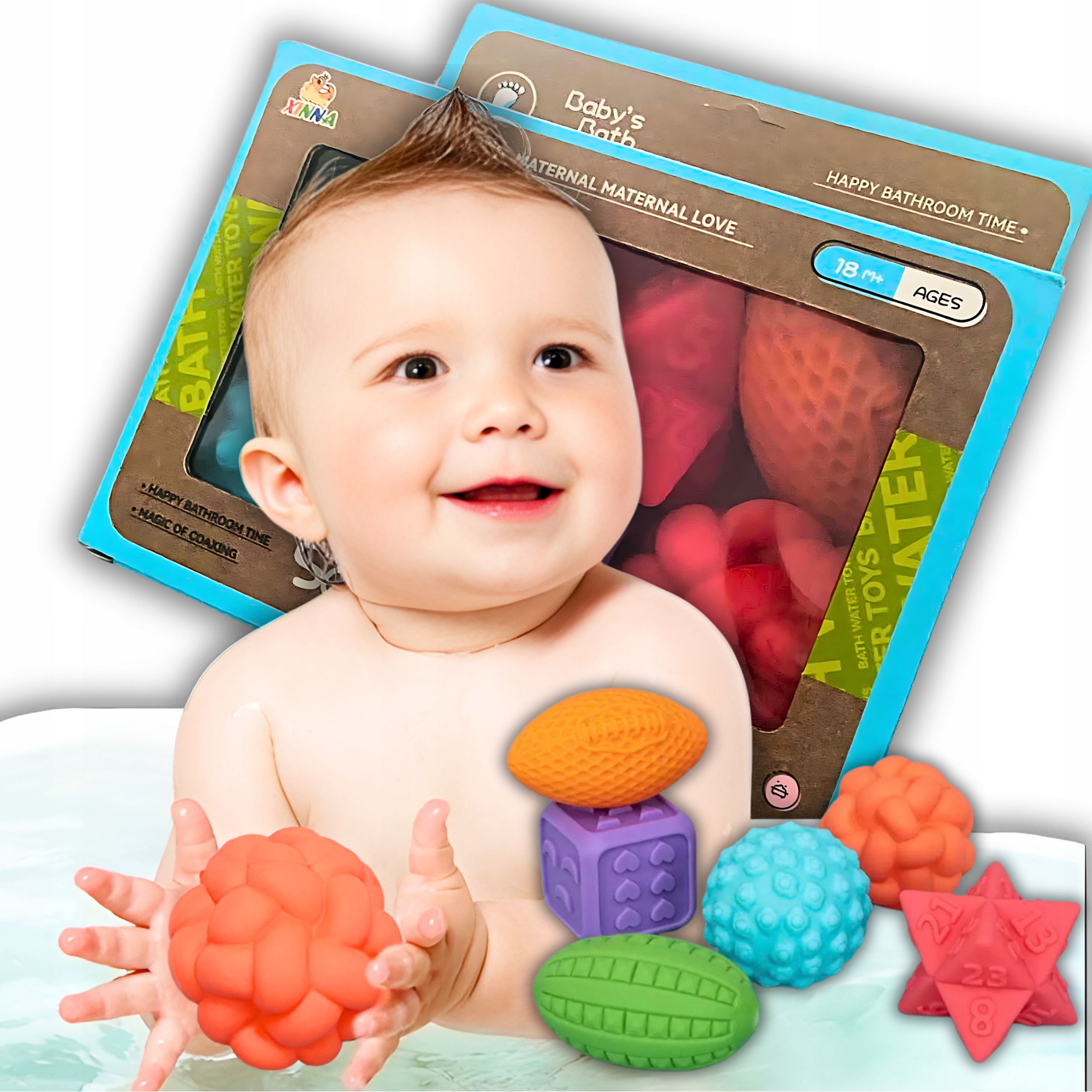 PIŁECZKI SENSORYCZNE KOLOROWE DLA NIEMOWLĄT GUMOWE STYMULUJĄCE ZESTAW 6 SZT